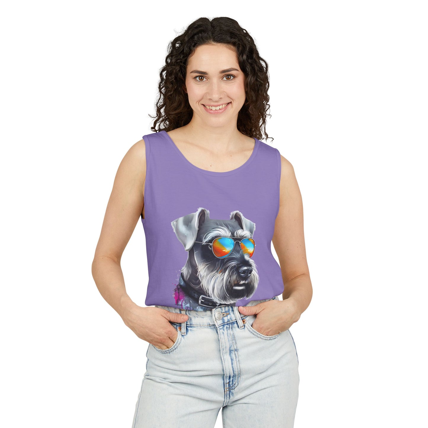 Colorful Schnauzer Art Tank Top - Summer Dog Lover Graphic Tee - Unisex Cotton Sleeveless Shirt
