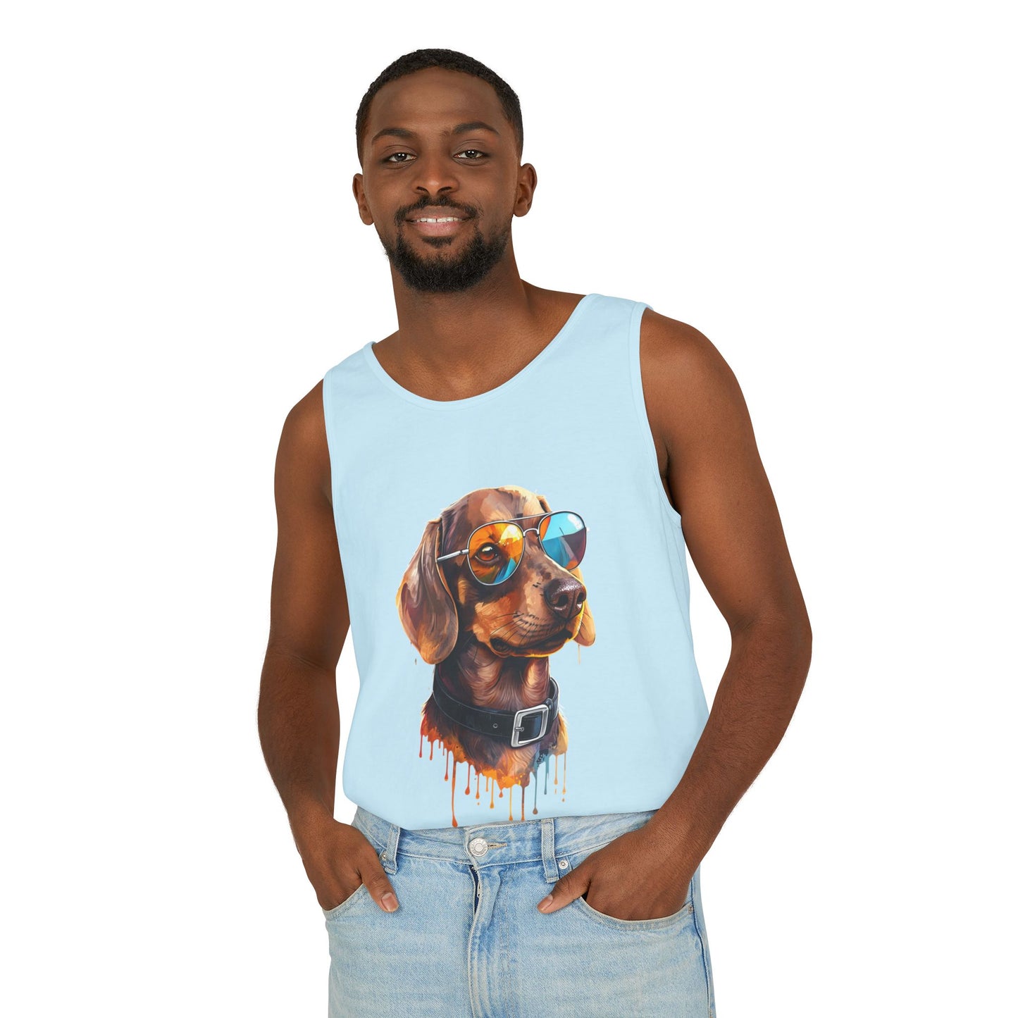 Colorful Dachshund Art Tank Top - Summer Dog Lover Graphic Tee - Unisex Cotton Sleeveless Shirt
