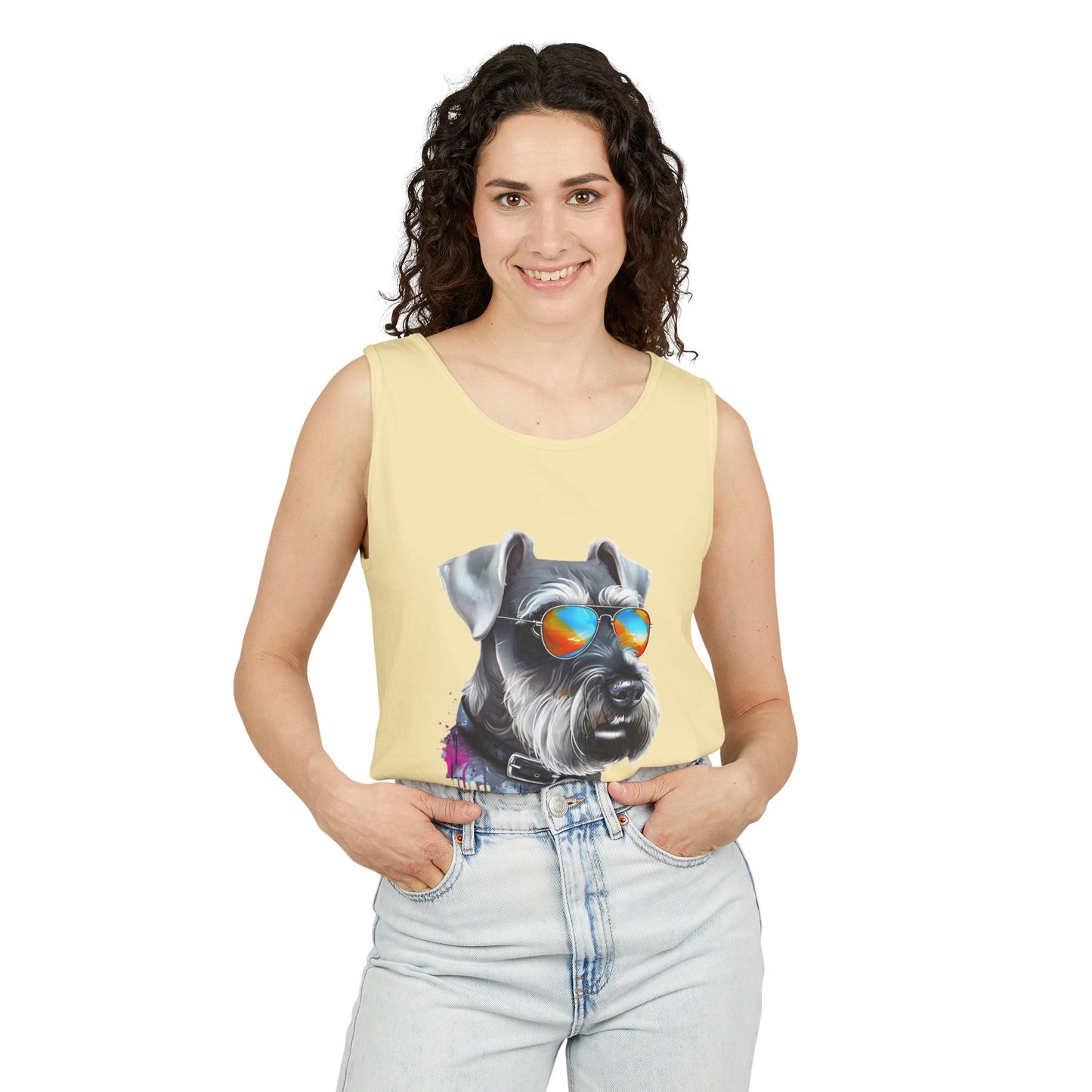 Colorful Schnauzer Art Tank Top - Summer Dog Lover Graphic Tee - Unisex Cotton Sleeveless Shirt