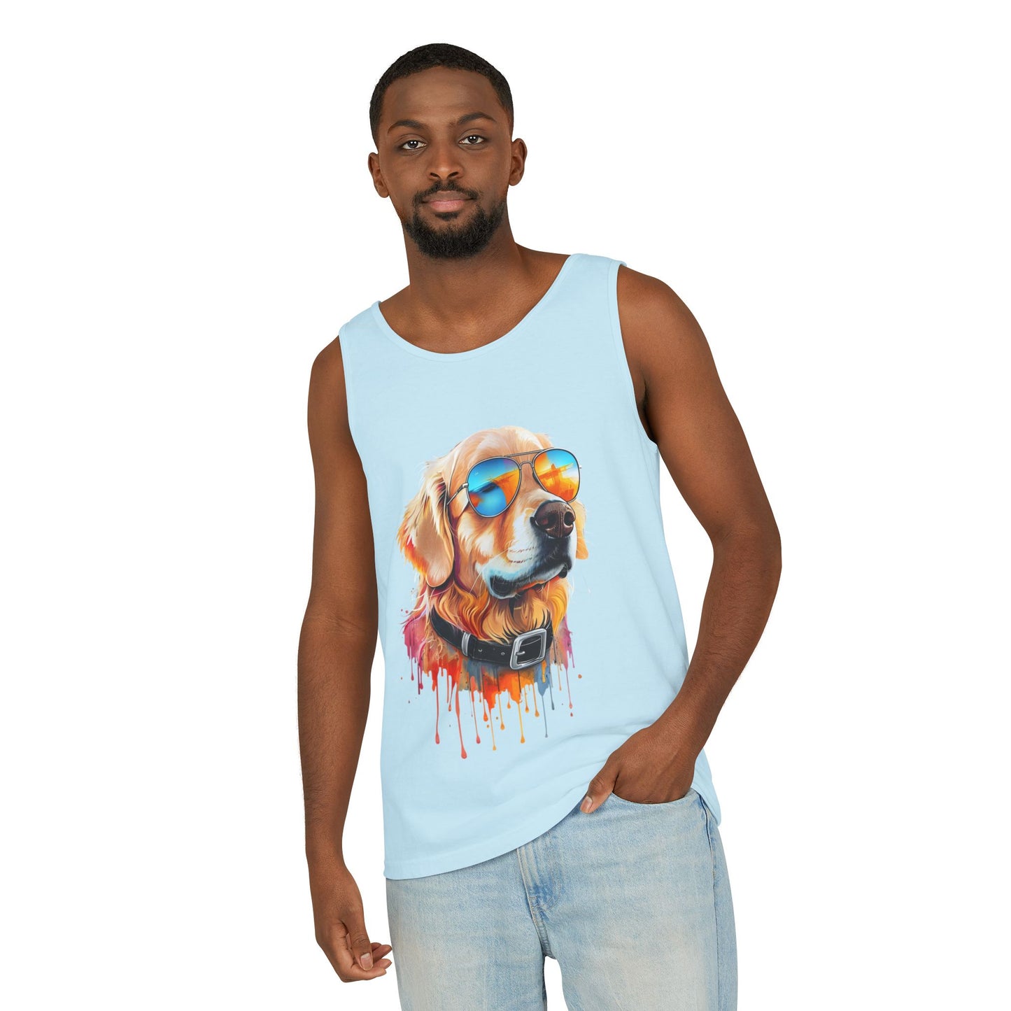 Colorful Golden Retriever Art Tank Top - Summer Dog Lover Graphic Tee - Unisex Cotton Sleeveless Shirt