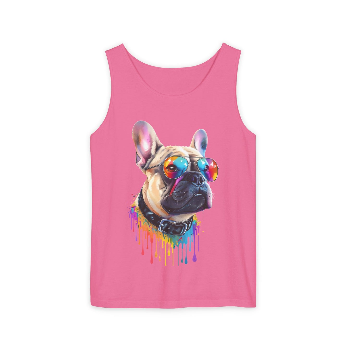 Colorful French Bulldog Art Tank Top - Summer Dog Lover Graphic Tee - Unisex Cotton Sleeveless Shirt