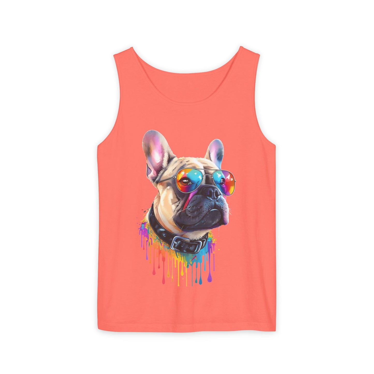 Colorful French Bulldog Art Tank Top - Summer Dog Lover Graphic Tee - Unisex Cotton Sleeveless Shirt