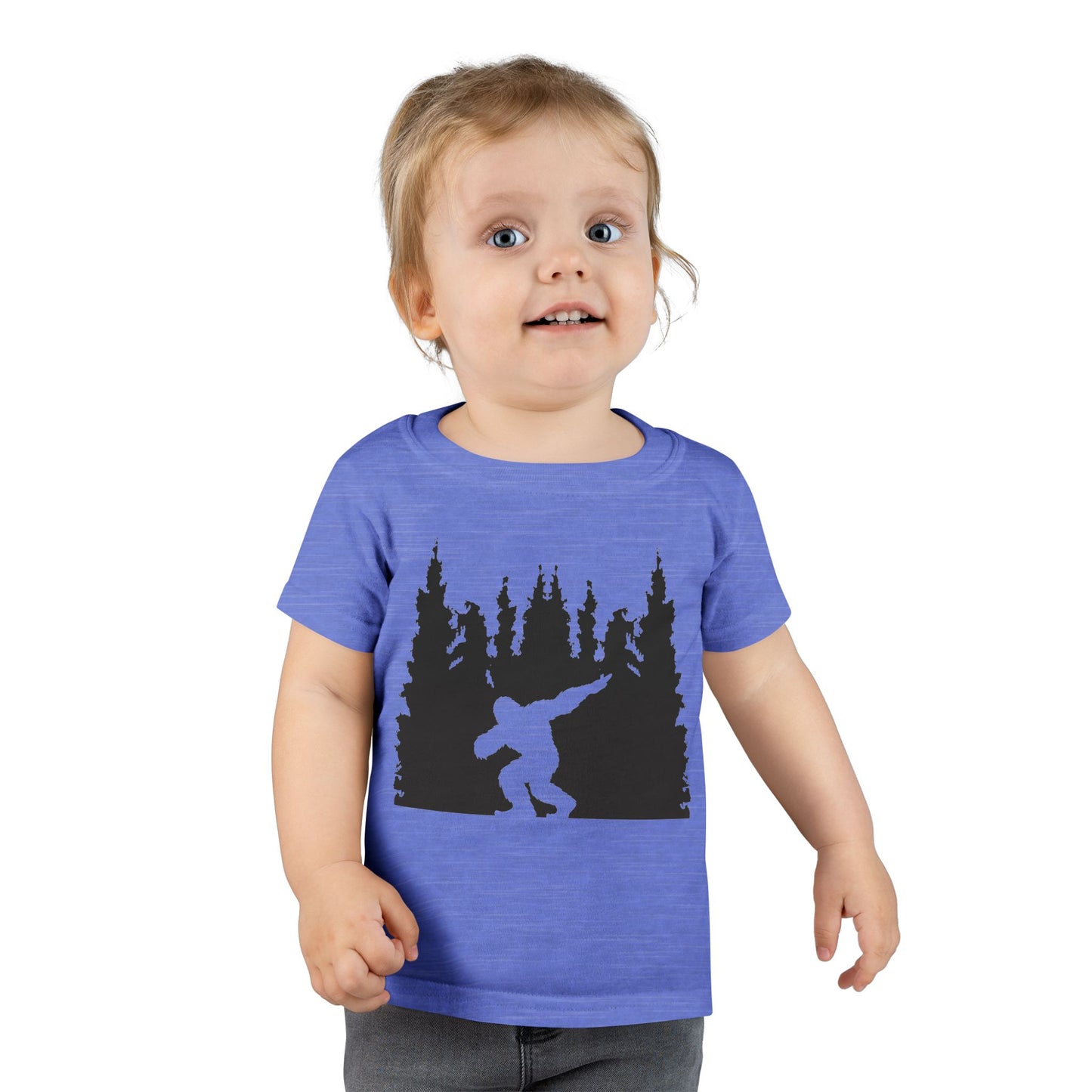 Toddler Bigfoot Adventure T-Shirt | Kids Sasquatch Forest Silhouette Tee | Outdoor Wilderness Shirt | Unisex Children's Cryptid Graphic Tee