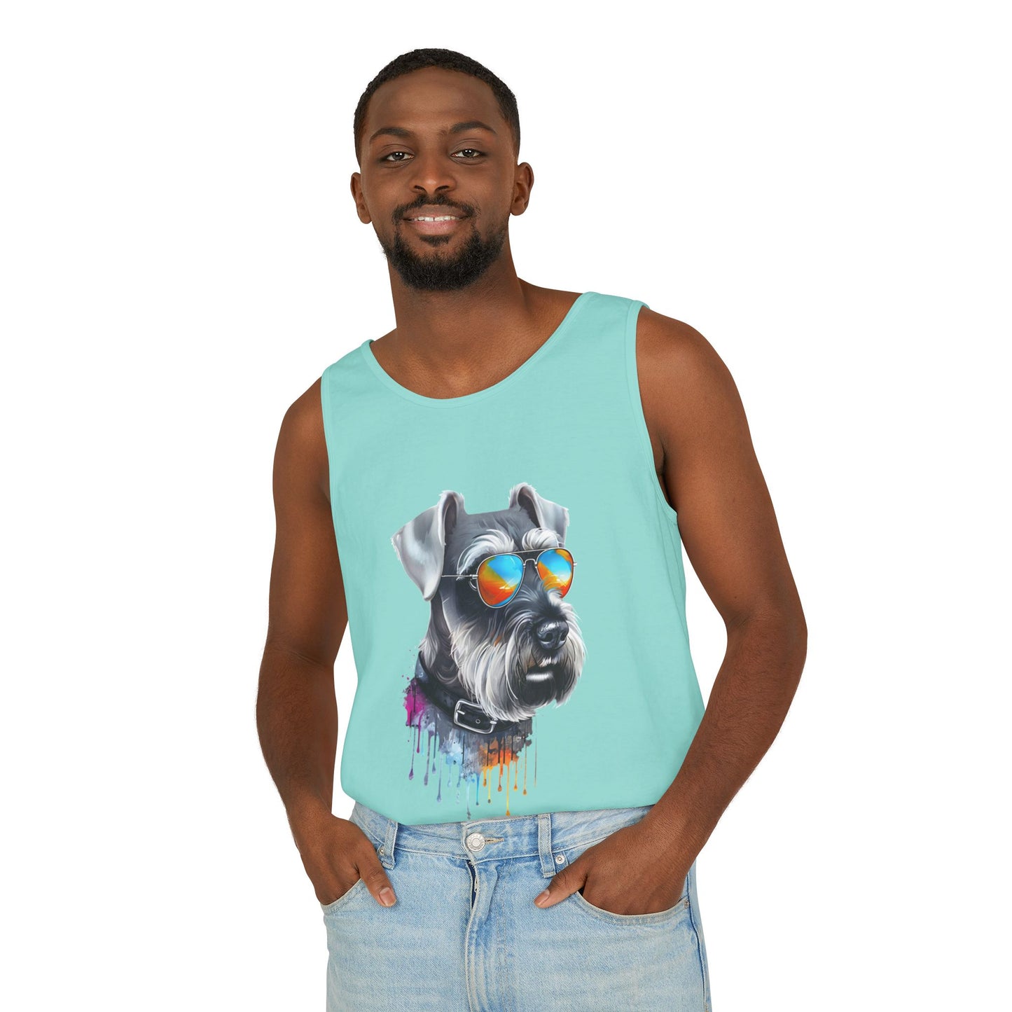 Colorful Schnauzer Art Tank Top - Summer Dog Lover Graphic Tee - Unisex Cotton Sleeveless Shirt