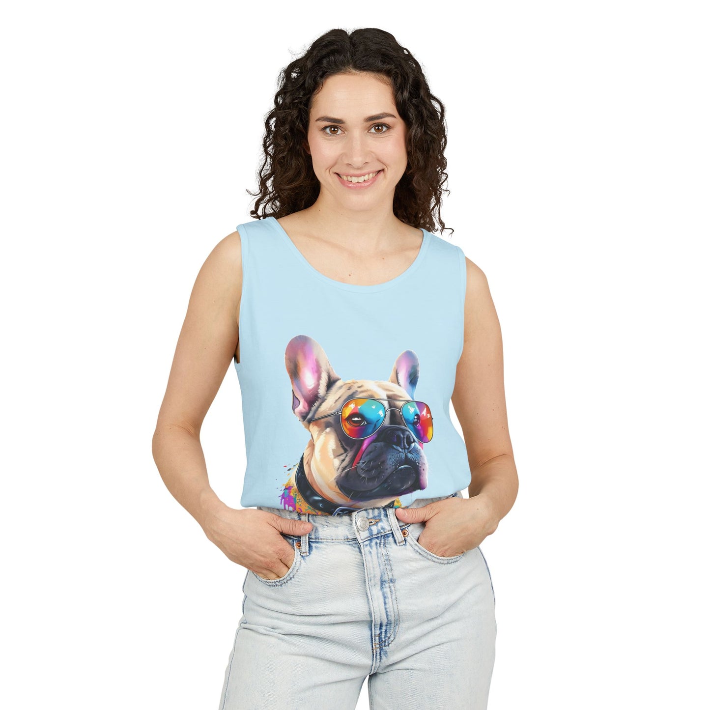 Colorful French Bulldog Art Tank Top - Summer Dog Lover Graphic Tee - Unisex Cotton Sleeveless Shirt