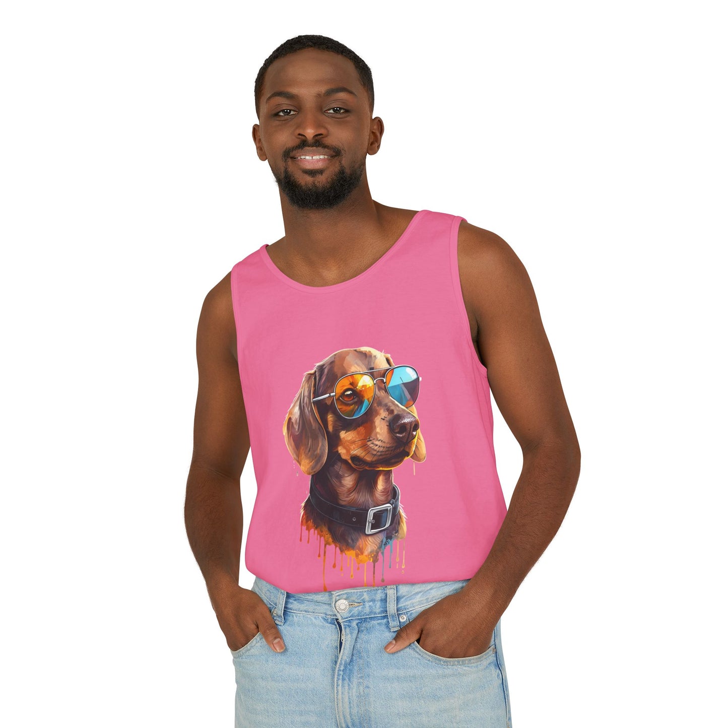 Colorful Dachshund Art Tank Top - Summer Dog Lover Graphic Tee - Unisex Cotton Sleeveless Shirt