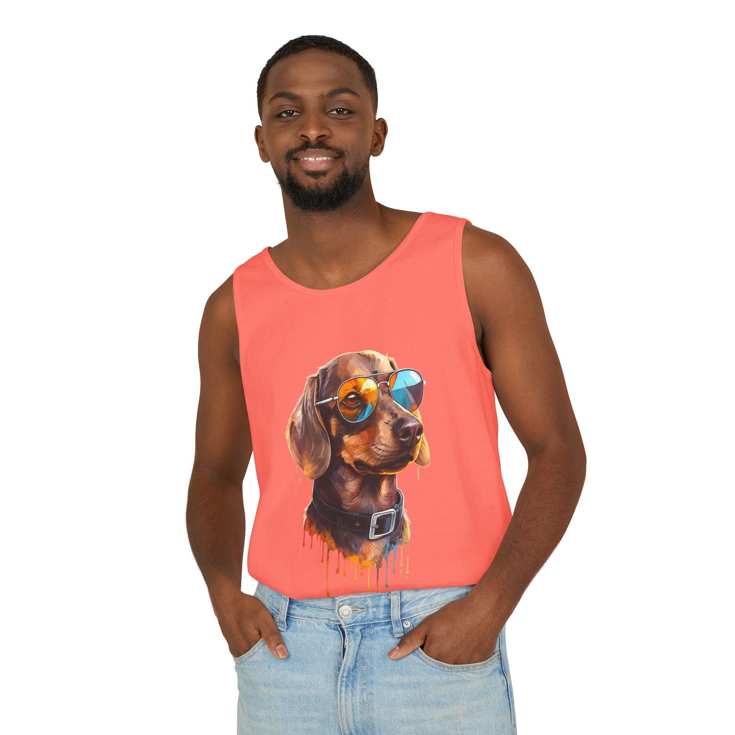 Colorful Dachshund Art Tank Top - Summer Dog Lover Graphic Tee - Unisex Cotton Sleeveless Shirt