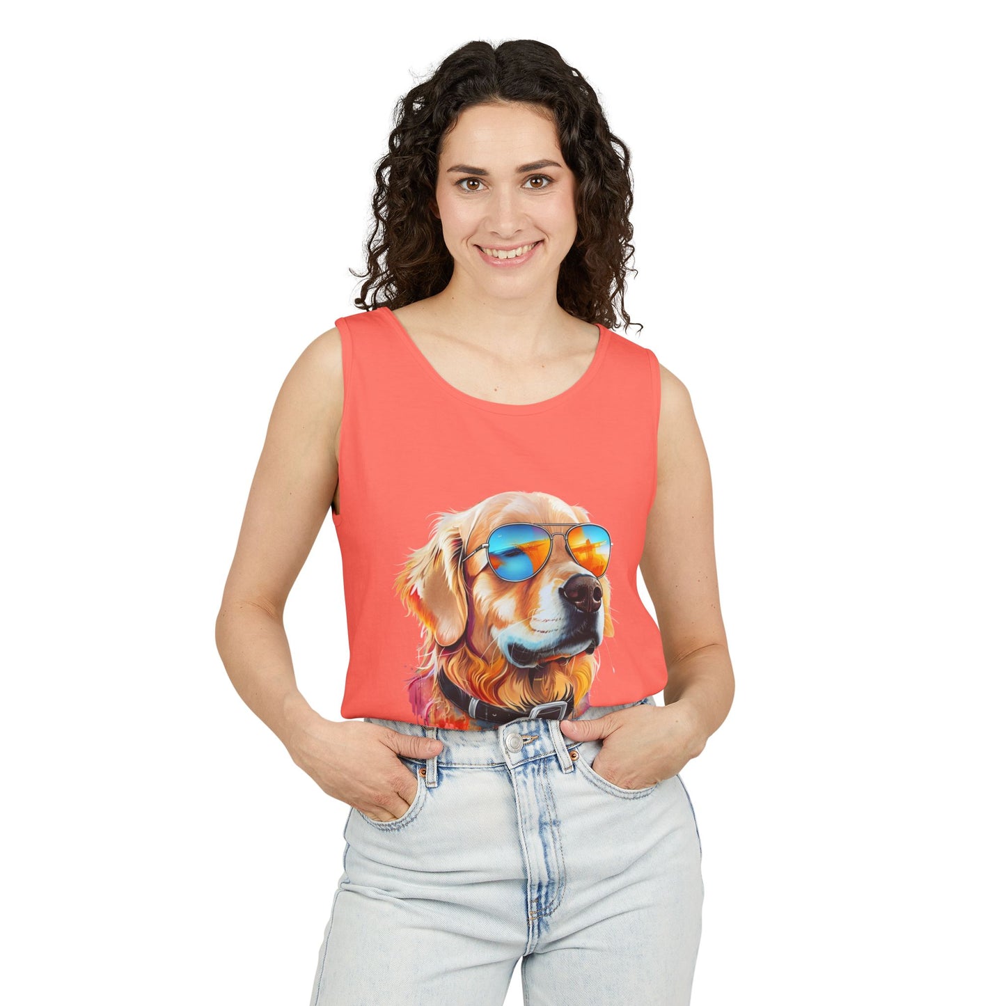 Colorful Golden Retriever Art Tank Top - Summer Dog Lover Graphic Tee - Unisex Cotton Sleeveless Shirt