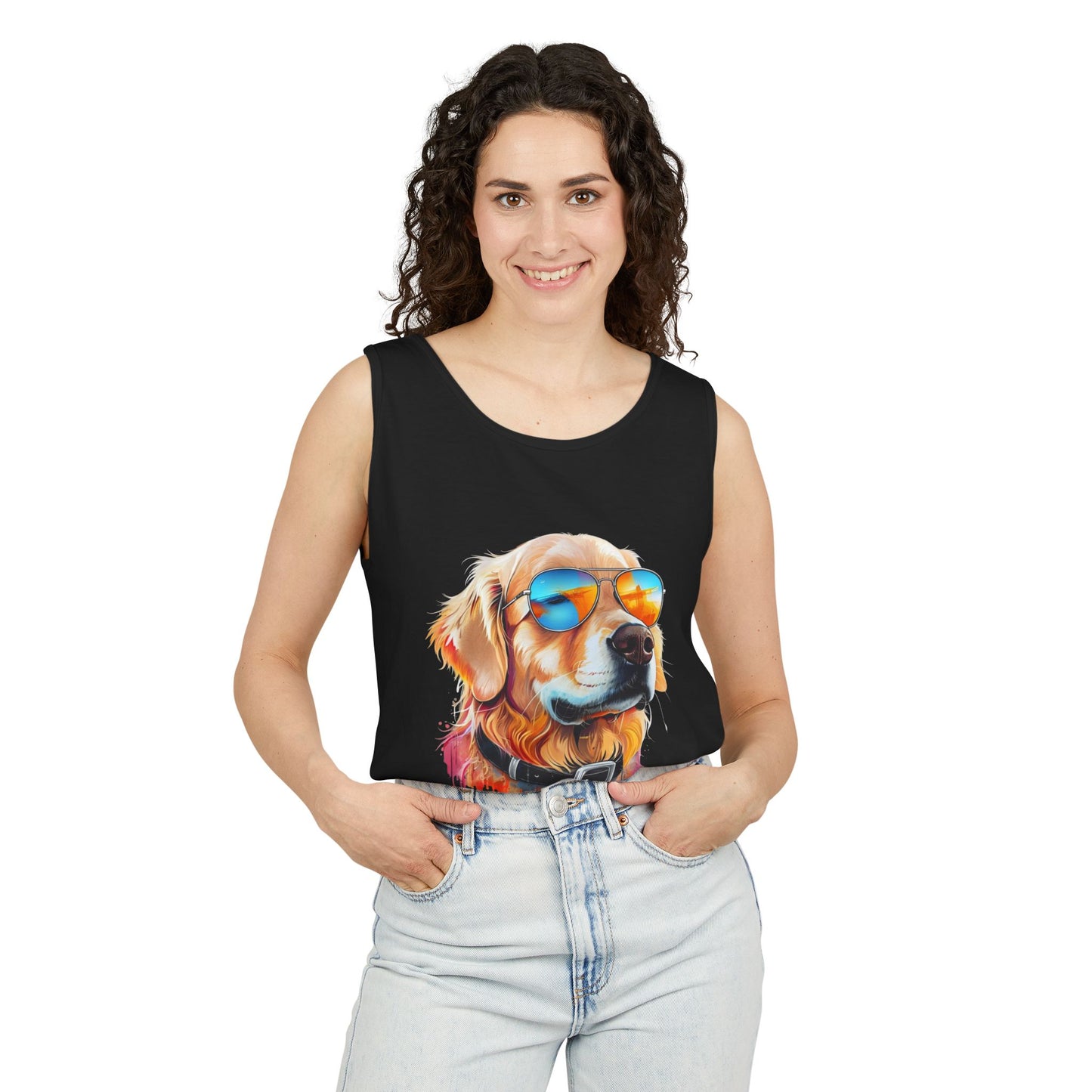 Colorful Golden Retriever Art Tank Top - Summer Dog Lover Graphic Tee - Unisex Cotton Sleeveless Shirt
