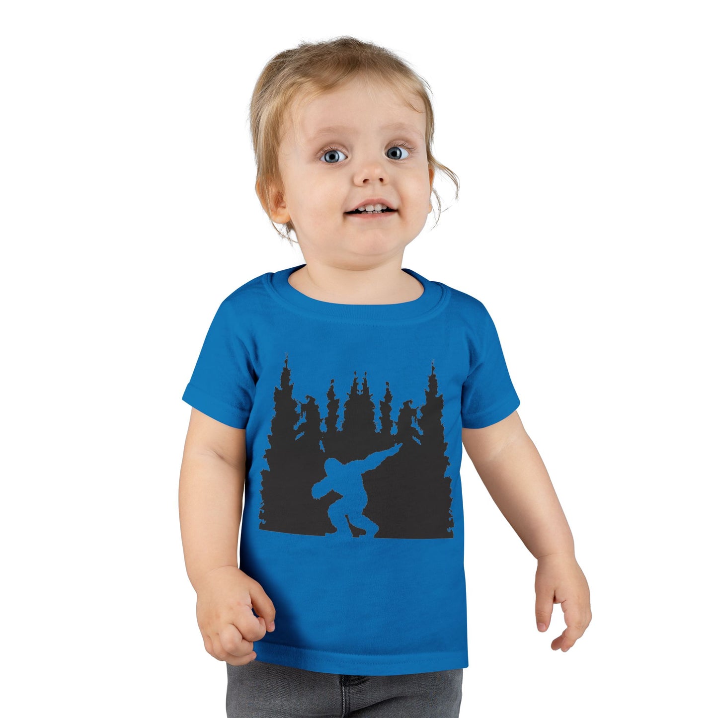 Toddler Bigfoot Adventure T-Shirt | Kids Sasquatch Forest Silhouette Tee | Outdoor Wilderness Shirt | Unisex Children's Cryptid Graphic Tee