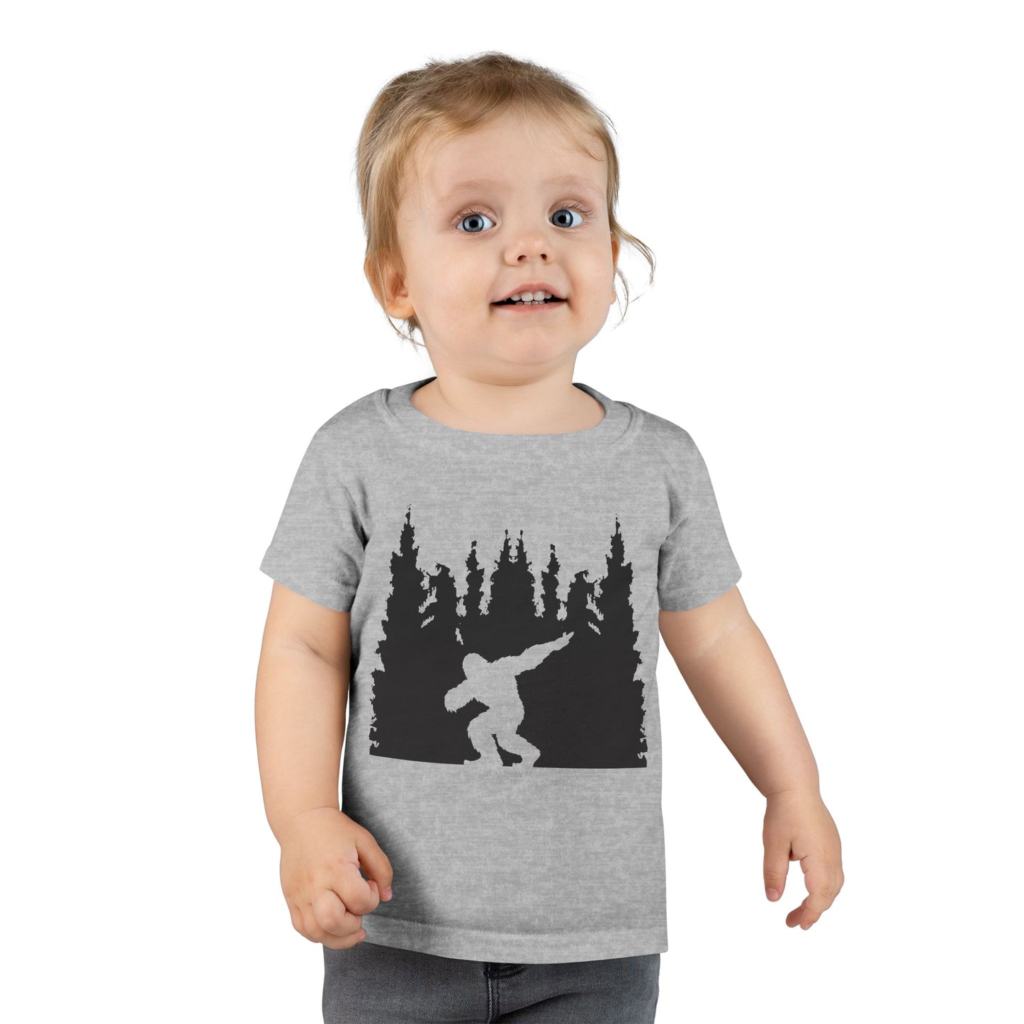 Toddler Bigfoot Adventure T-Shirt | Kids Sasquatch Forest Silhouette Tee | Outdoor Wilderness Shirt | Unisex Children's Cryptid Graphic Tee