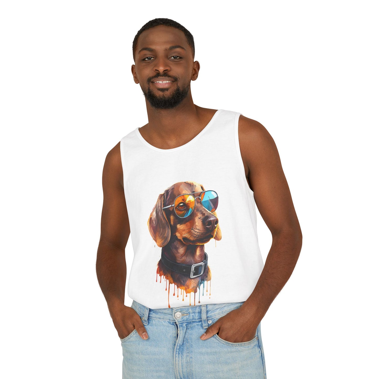 Colorful Dachshund Art Tank Top - Summer Dog Lover Graphic Tee - Unisex Cotton Sleeveless Shirt