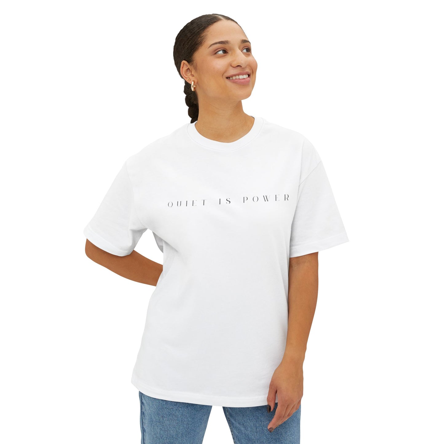 Quiet Is Power Minimalist White T-Shirt | Unisex Boxy Crew Neck Subtle Graphic Tee