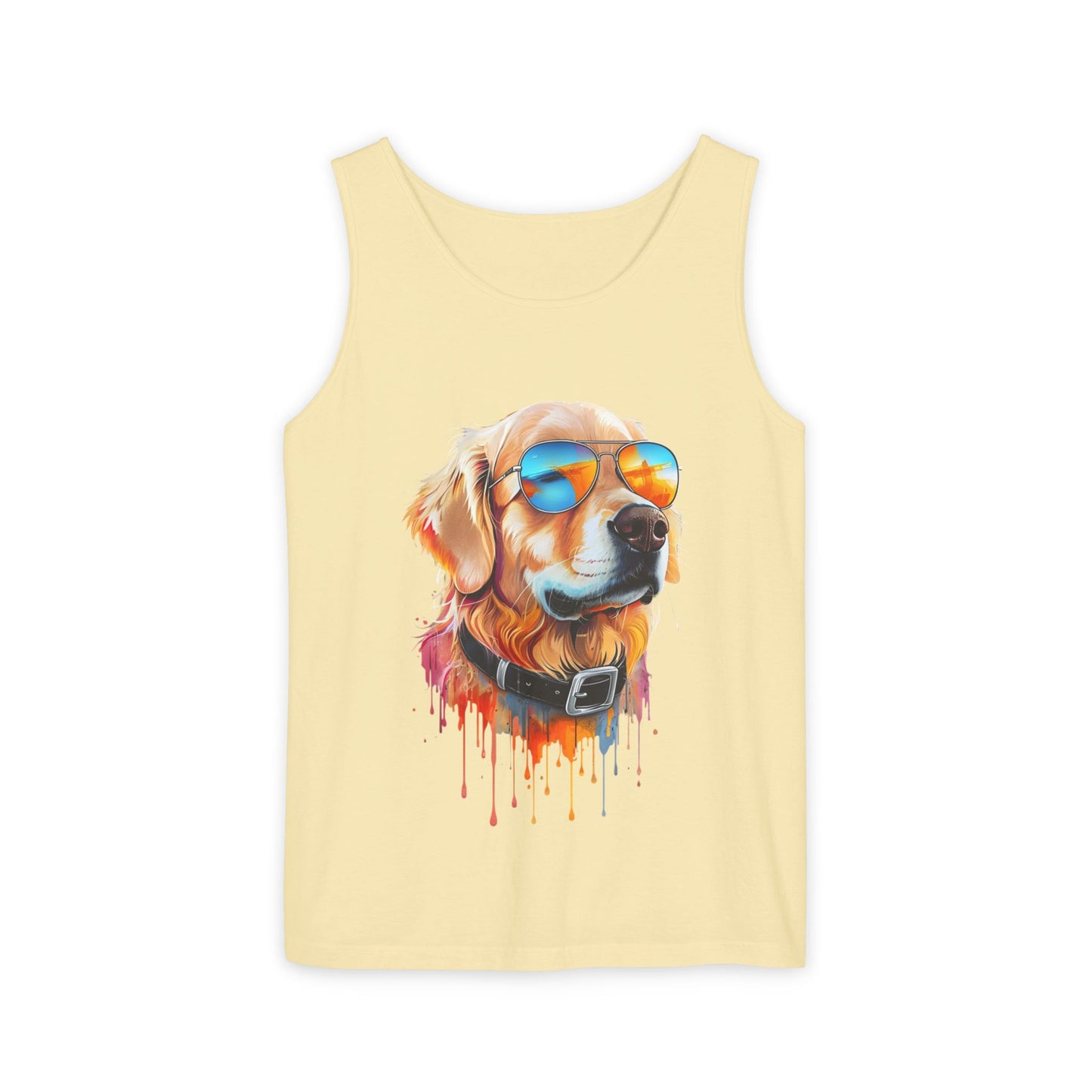 Colorful Golden Retriever Art Tank Top - Summer Dog Lover Graphic Tee - Unisex Cotton Sleeveless Shirt