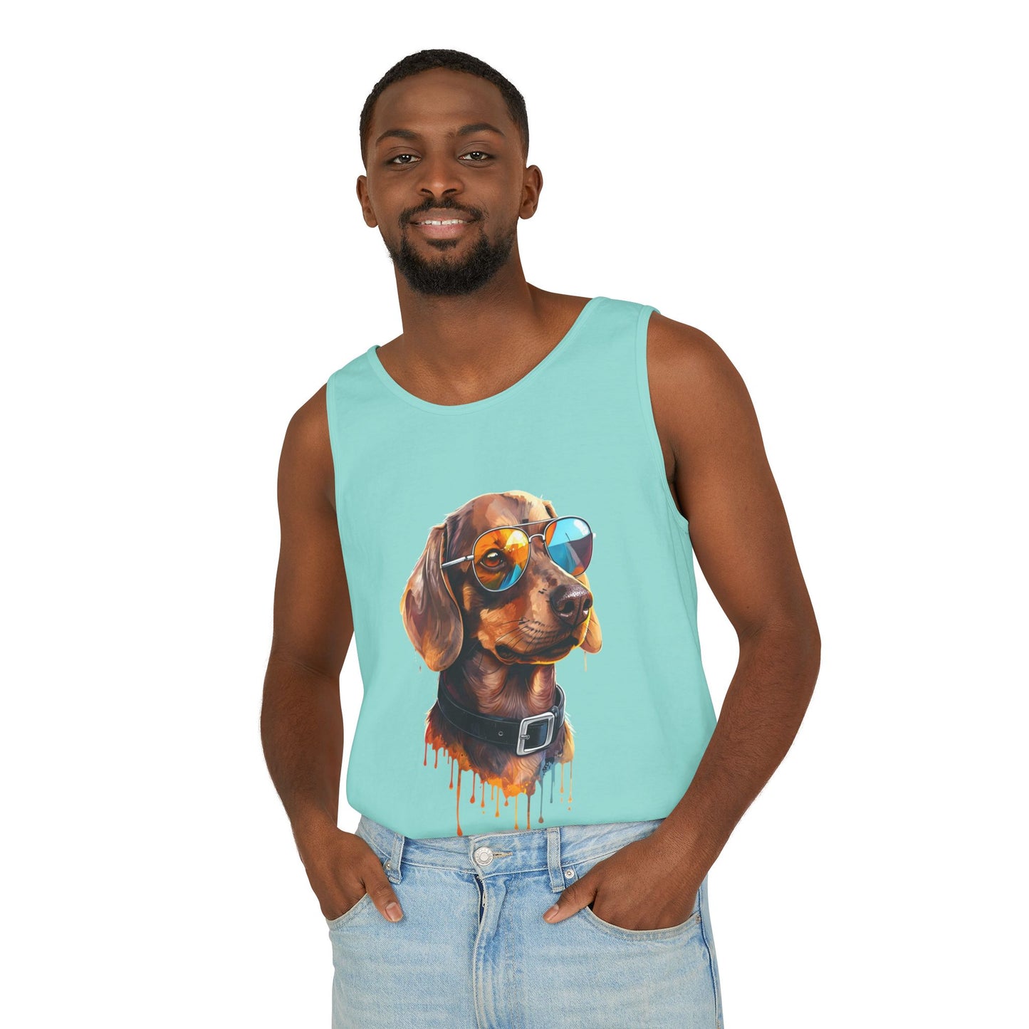 Colorful Dachshund Art Tank Top - Summer Dog Lover Graphic Tee - Unisex Cotton Sleeveless Shirt