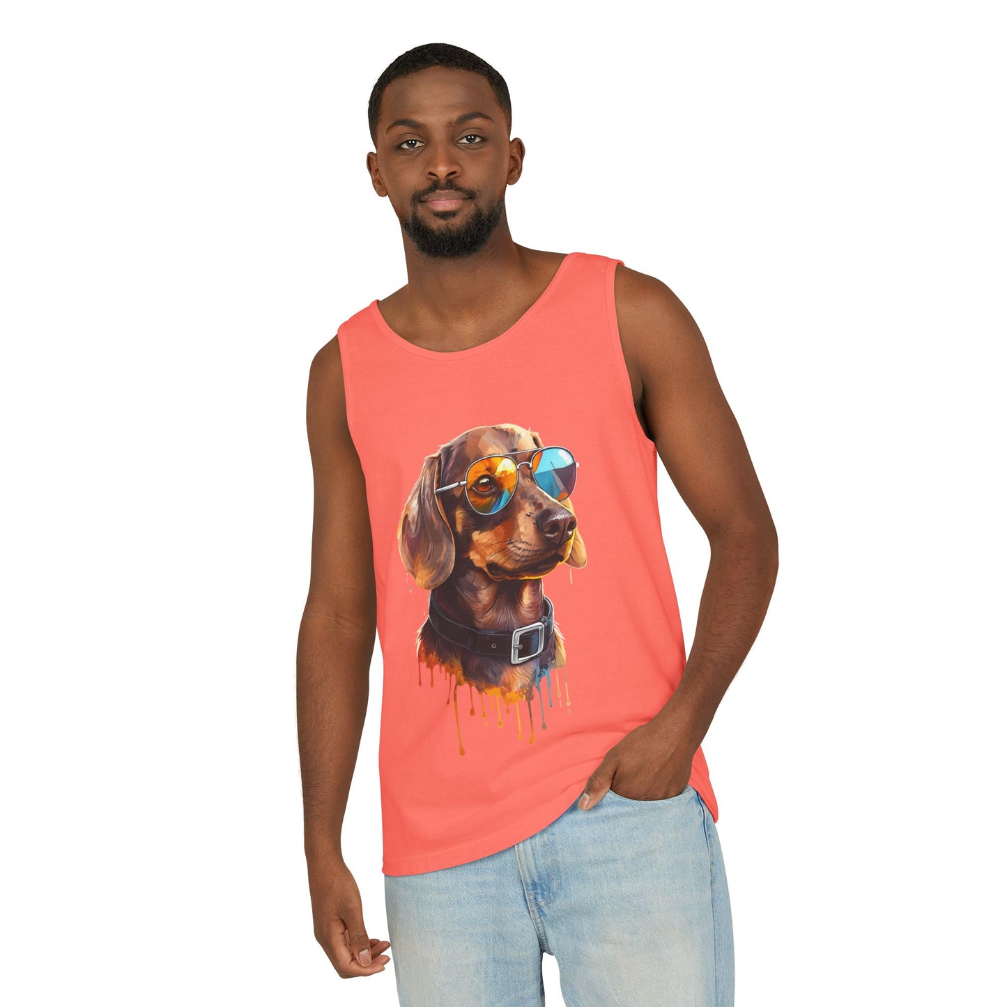 Colorful Dachshund Art Tank Top - Summer Dog Lover Graphic Tee - Unisex Cotton Sleeveless Shirt