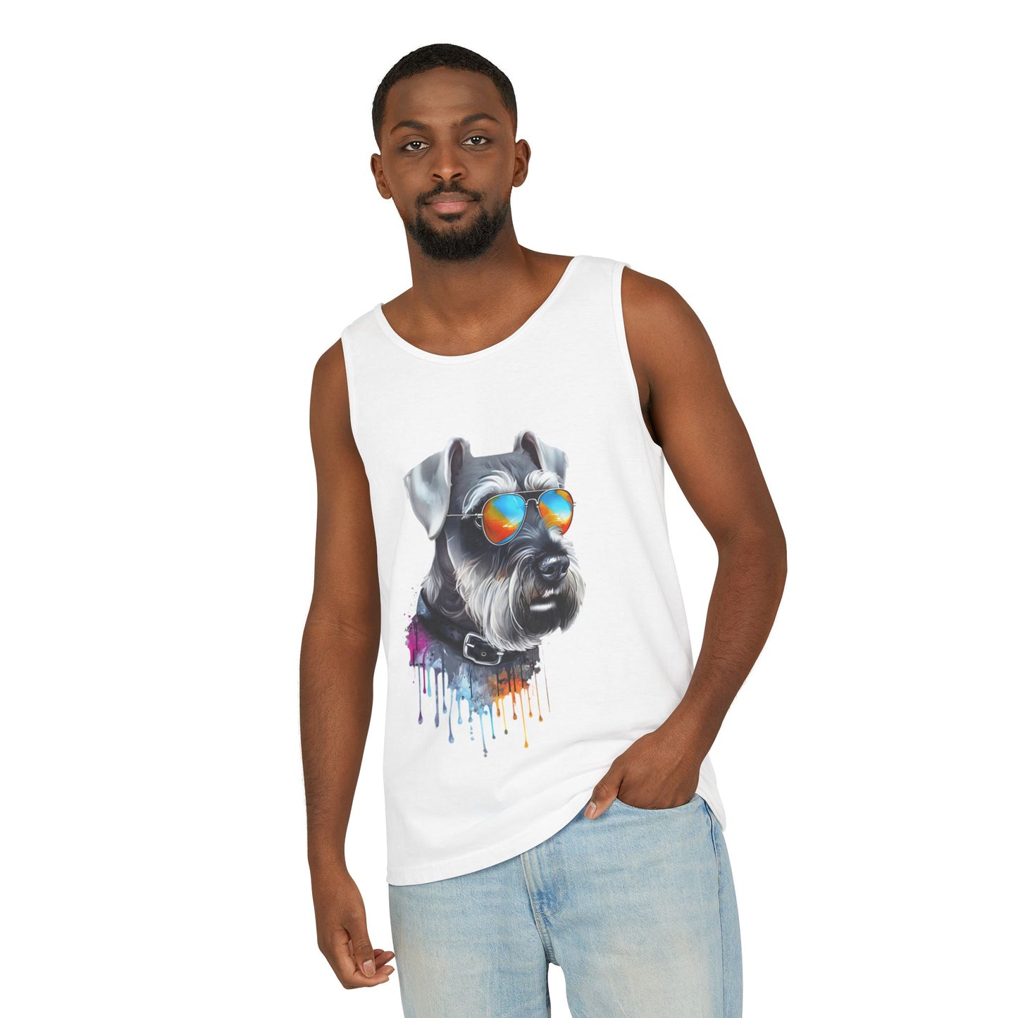 Colorful Schnauzer Art Tank Top - Summer Dog Lover Graphic Tee - Unisex Cotton Sleeveless Shirt
