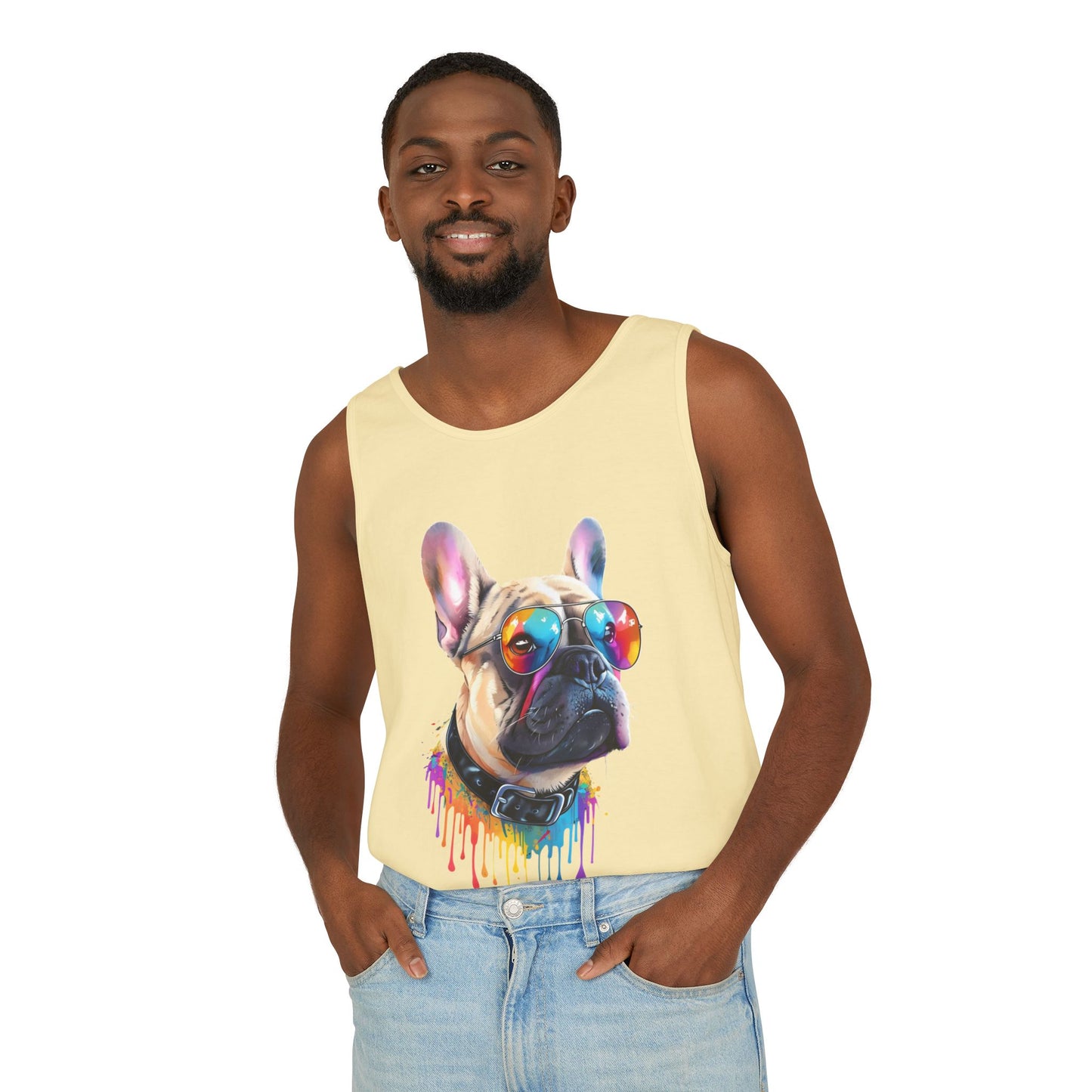 Colorful French Bulldog Art Tank Top - Summer Dog Lover Graphic Tee - Unisex Cotton Sleeveless Shirt