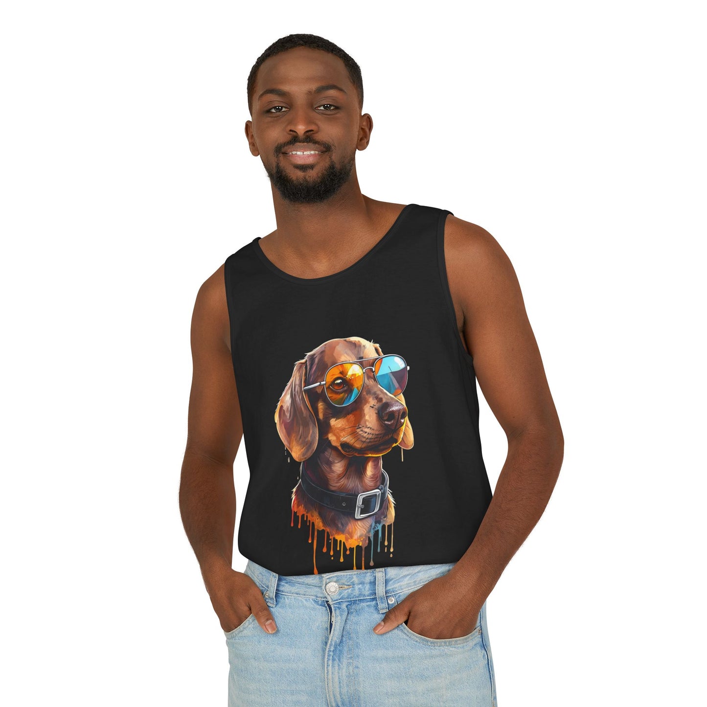 Colorful Dachshund Art Tank Top - Summer Dog Lover Graphic Tee - Unisex Cotton Sleeveless Shirt
