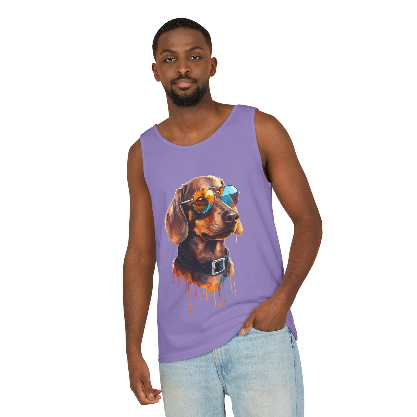 Colorful Dachshund Art Tank Top - Summer Dog Lover Graphic Tee - Unisex Cotton Sleeveless Shirt
