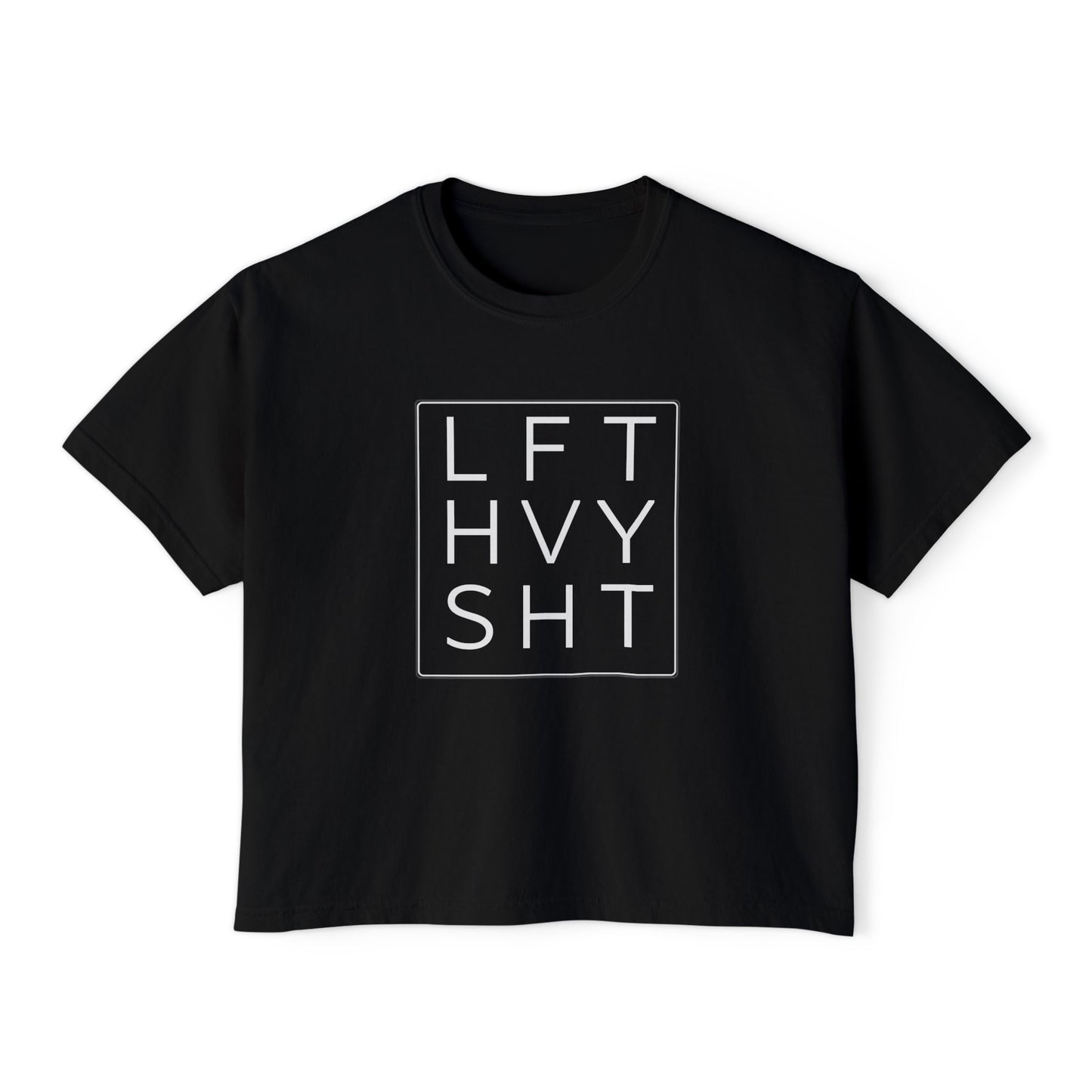 "LFT HVY SHT" Boxy Crop Tee | Gym Workout Fitness Shirt | Black Graphic Tee