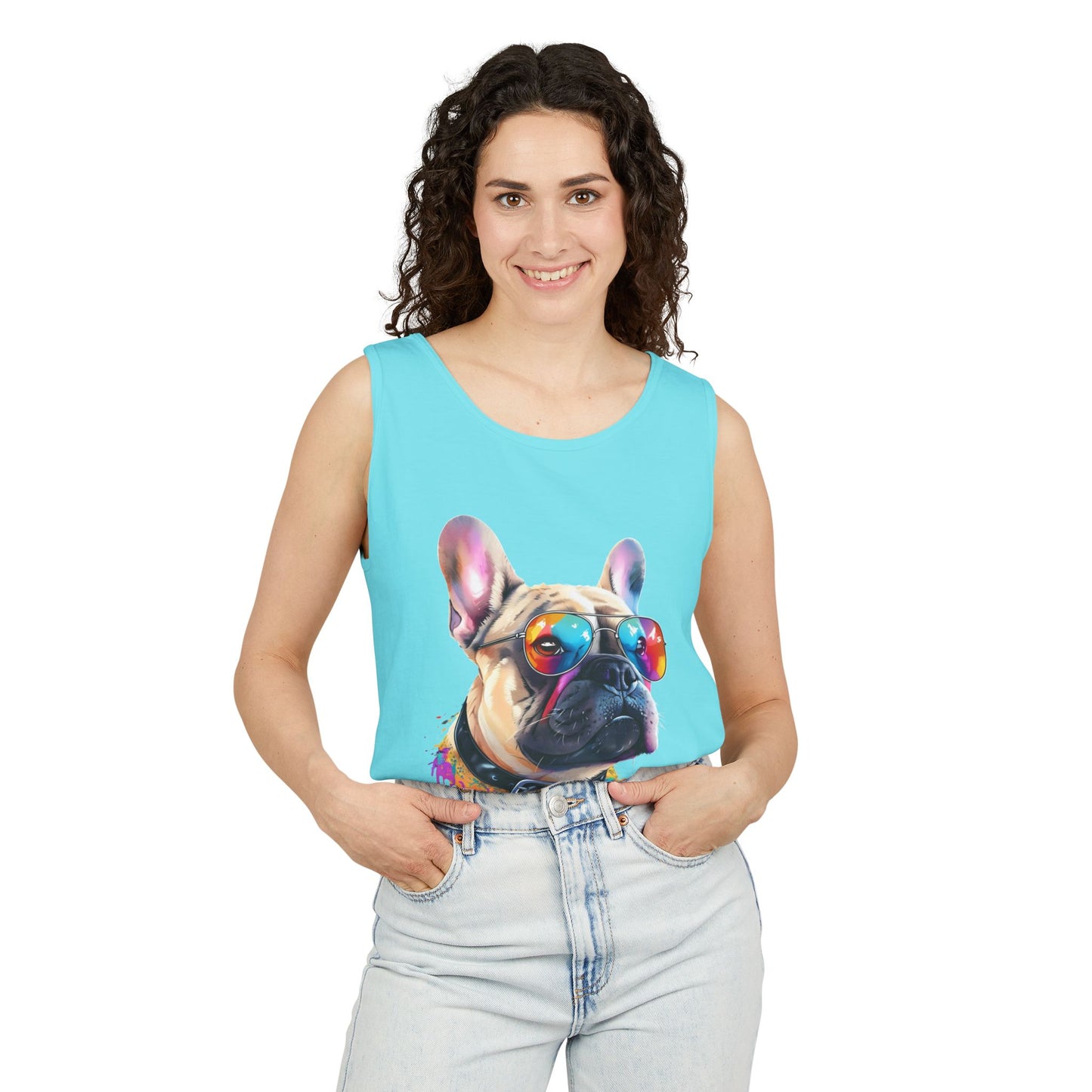 Colorful French Bulldog Art Tank Top - Summer Dog Lover Graphic Tee - Unisex Cotton Sleeveless Shirt