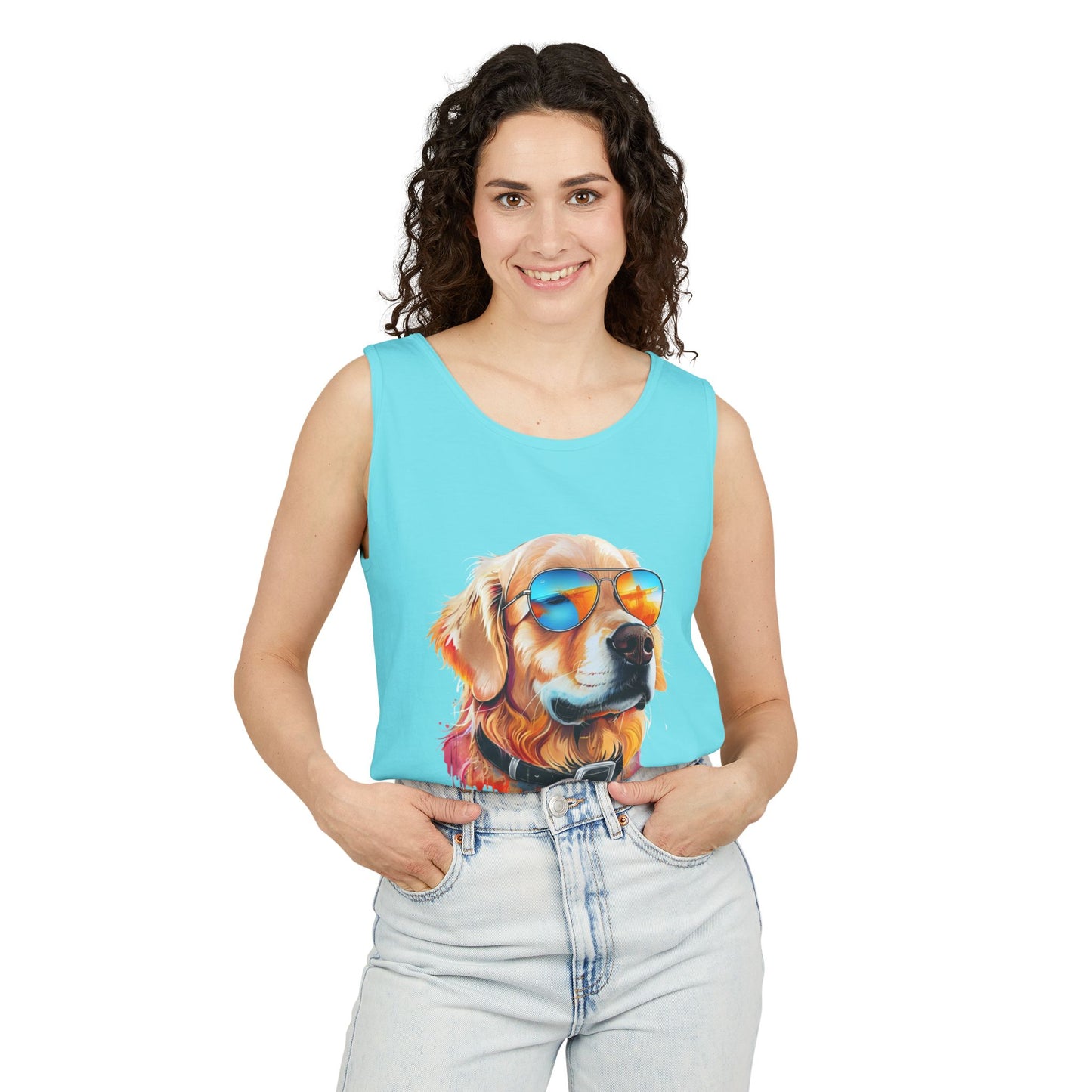 Colorful Golden Retriever Art Tank Top - Summer Dog Lover Graphic Tee - Unisex Cotton Sleeveless Shirt
