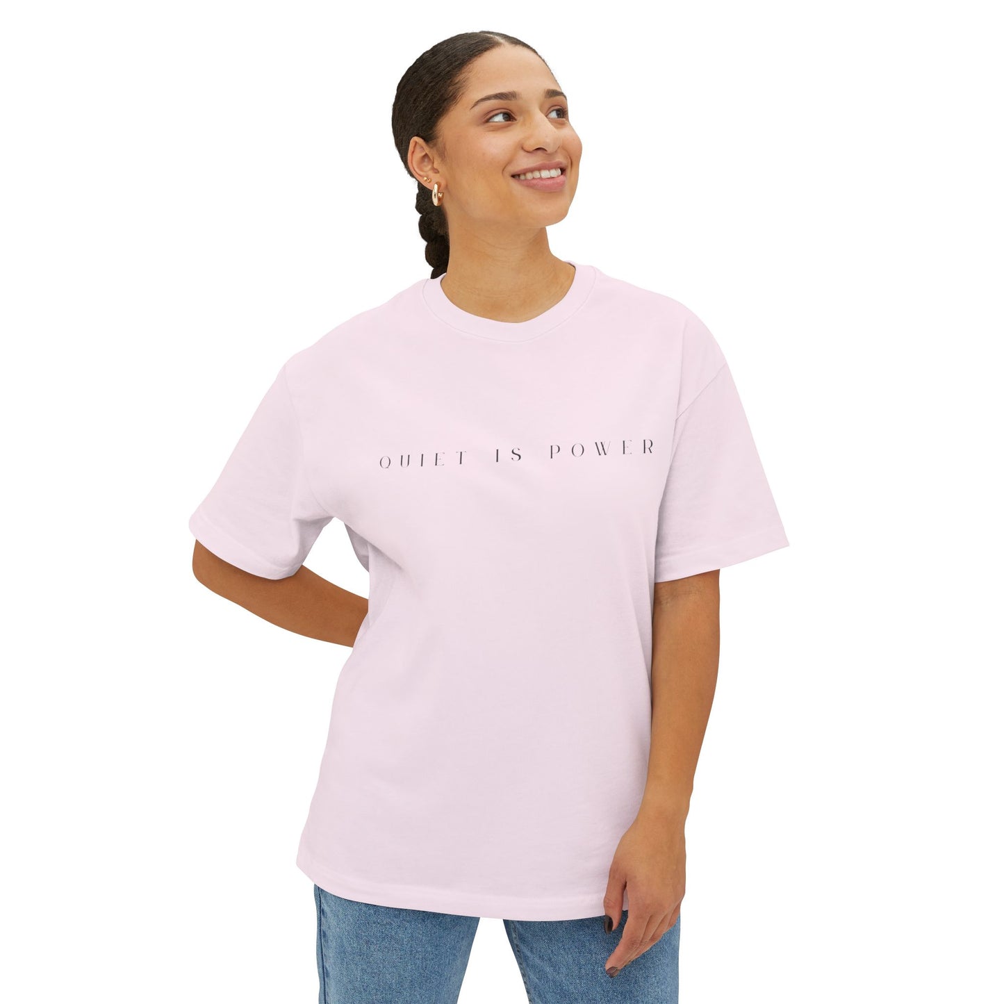 Quiet Is Power Minimalist White T-Shirt | Unisex Boxy Crew Neck Subtle Graphic Tee