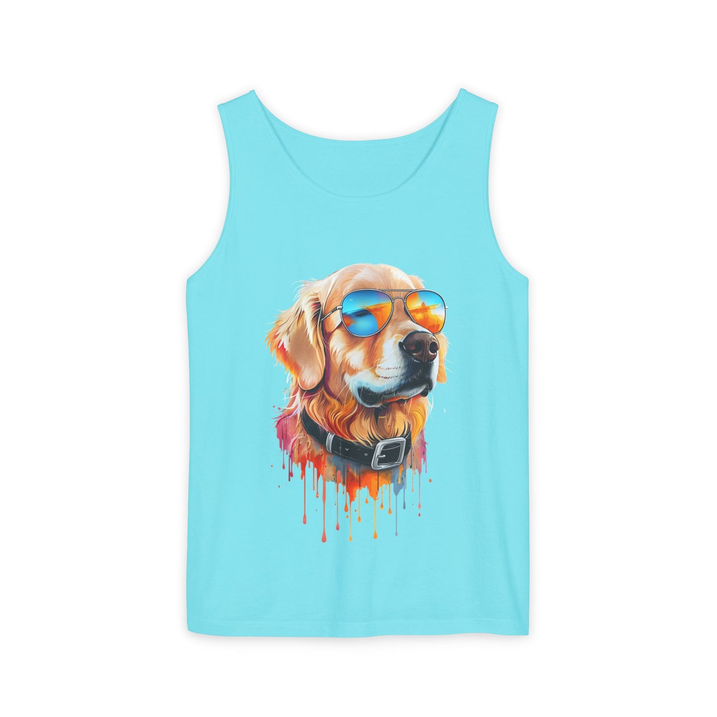 Colorful Golden Retriever Art Tank Top - Summer Dog Lover Graphic Tee - Unisex Cotton Sleeveless Shirt
