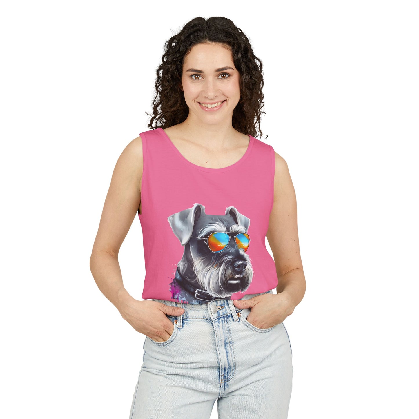 Colorful Schnauzer Art Tank Top - Summer Dog Lover Graphic Tee - Unisex Cotton Sleeveless Shirt