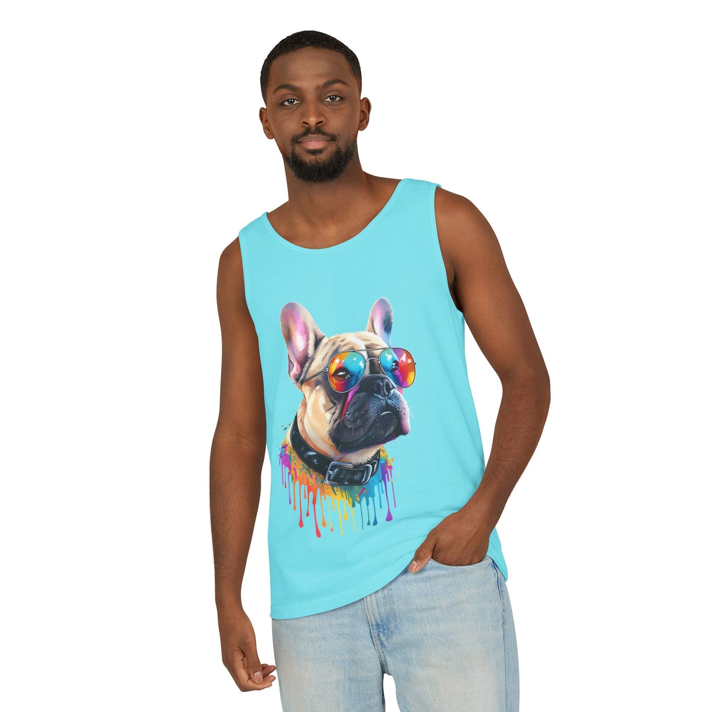Colorful French Bulldog Art Tank Top - Summer Dog Lover Graphic Tee - Unisex Cotton Sleeveless Shirt