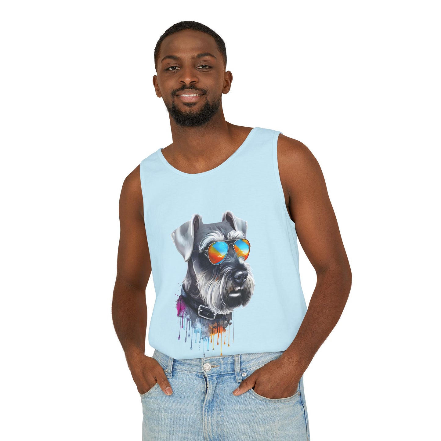 Colorful Schnauzer Art Tank Top - Summer Dog Lover Graphic Tee - Unisex Cotton Sleeveless Shirt
