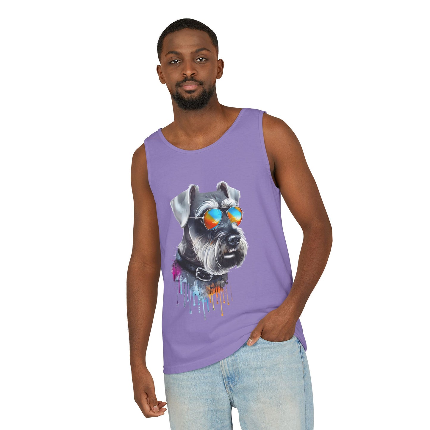 Colorful Schnauzer Art Tank Top - Summer Dog Lover Graphic Tee - Unisex Cotton Sleeveless Shirt