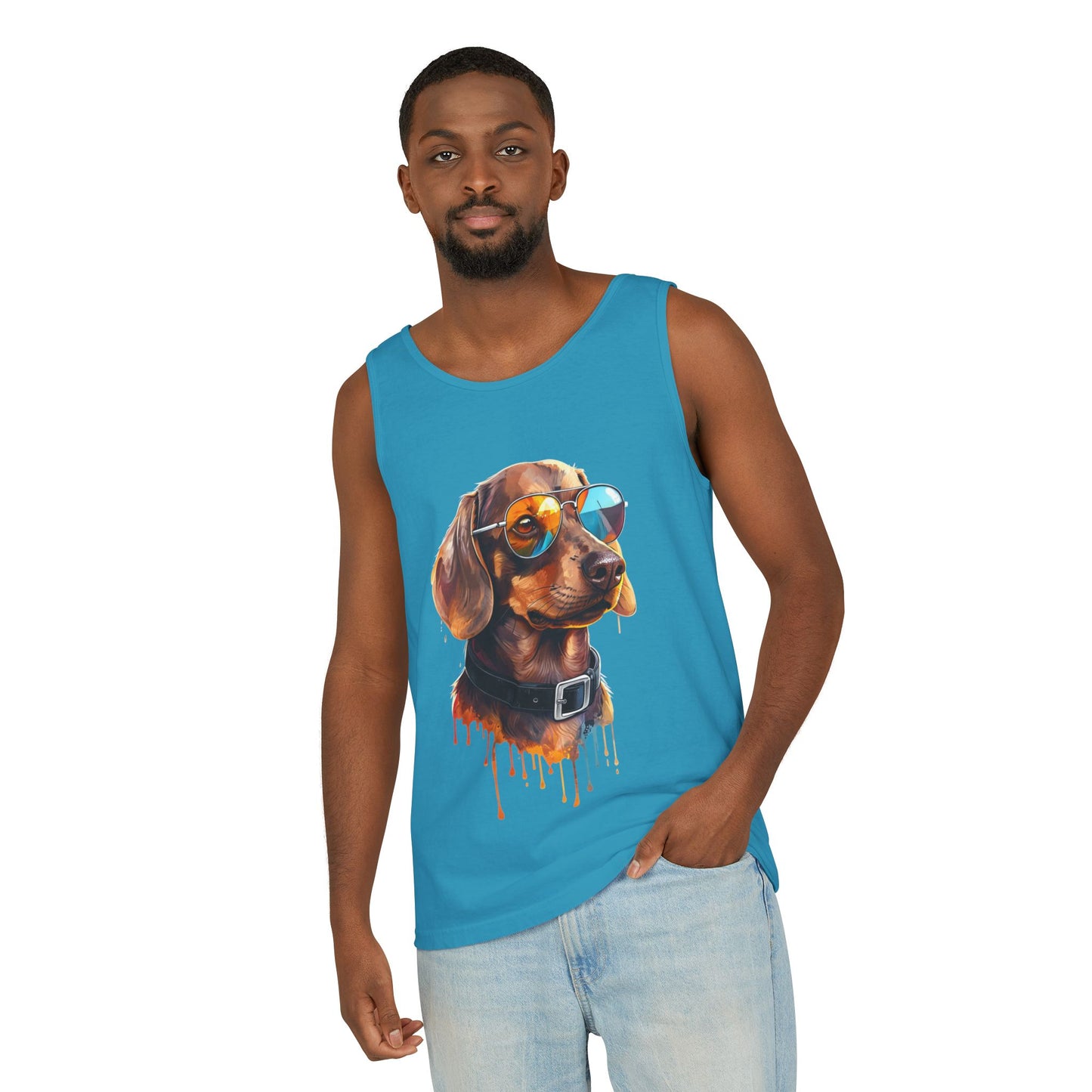 Colorful Dachshund Art Tank Top - Summer Dog Lover Graphic Tee - Unisex Cotton Sleeveless Shirt