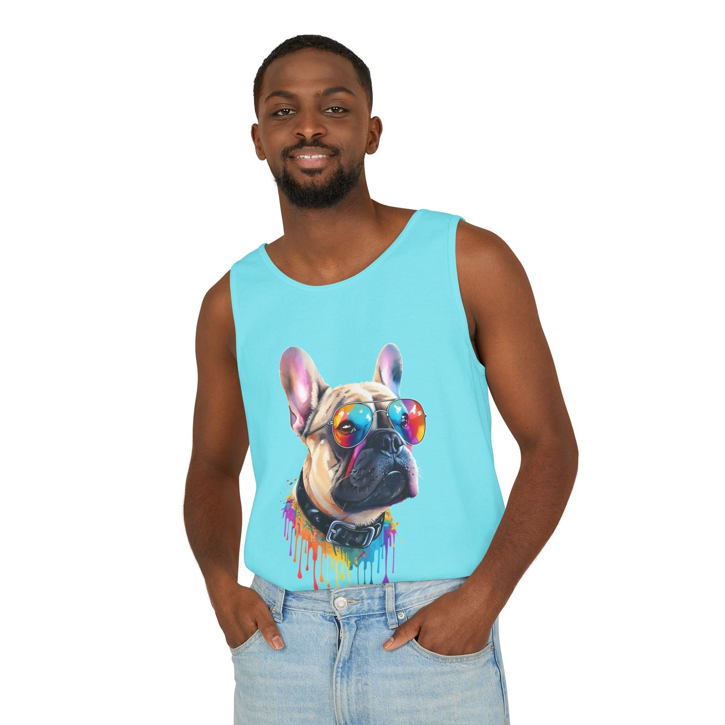 Colorful French Bulldog Art Tank Top - Summer Dog Lover Graphic Tee - Unisex Cotton Sleeveless Shirt