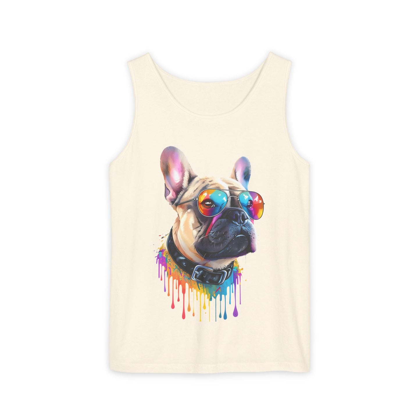 Colorful French Bulldog Art Tank Top - Summer Dog Lover Graphic Tee - Unisex Cotton Sleeveless Shirt