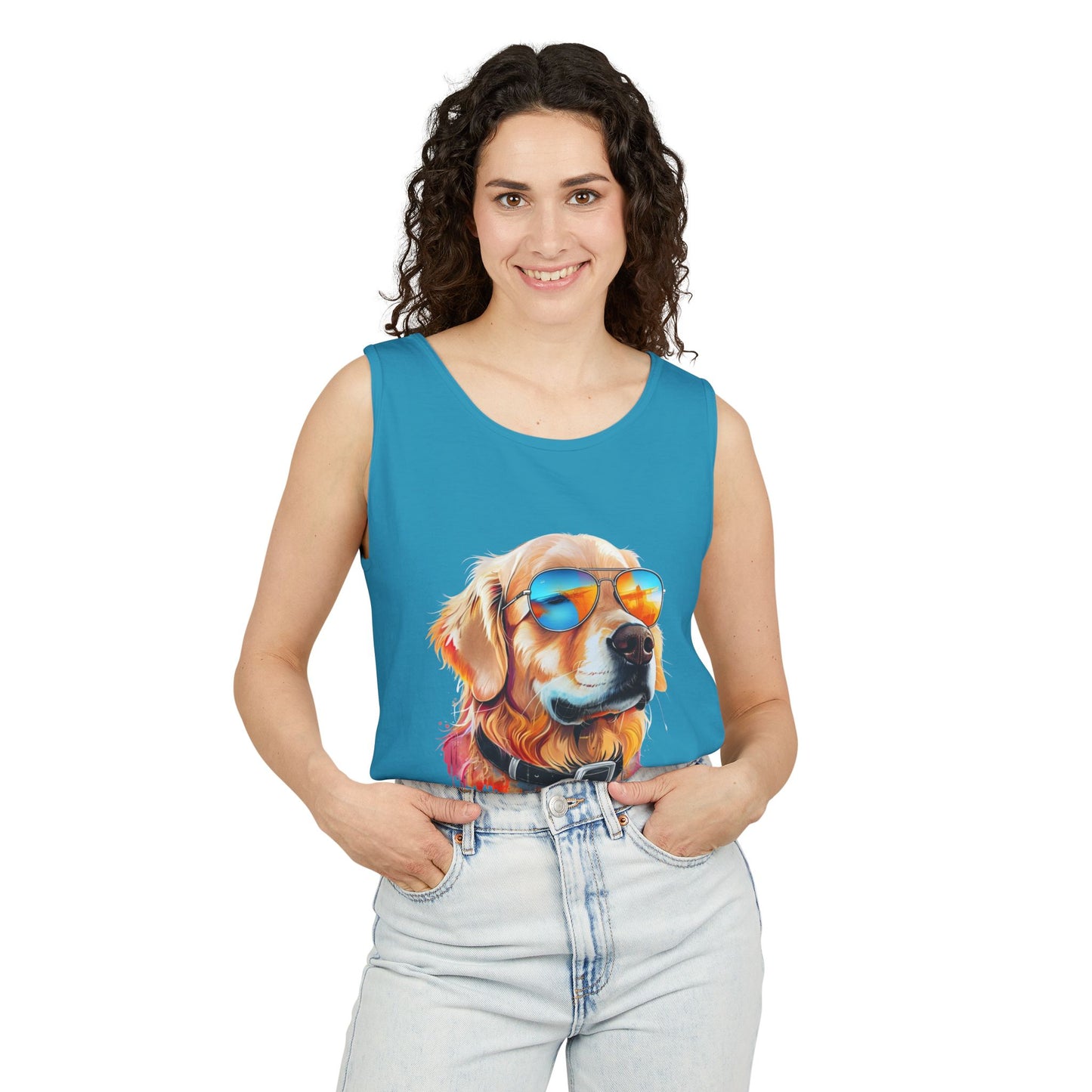 Colorful Golden Retriever Art Tank Top - Summer Dog Lover Graphic Tee - Unisex Cotton Sleeveless Shirt