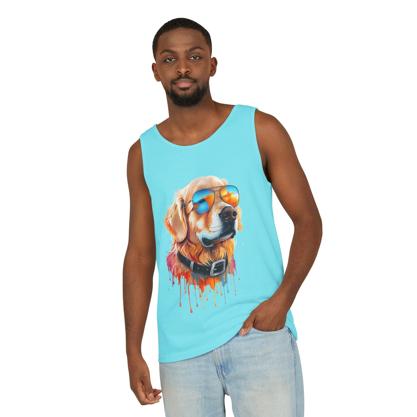 Colorful Golden Retriever Art Tank Top - Summer Dog Lover Graphic Tee - Unisex Cotton Sleeveless Shirt