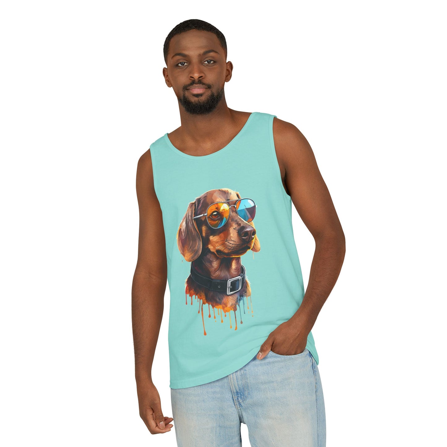 Colorful Dachshund Art Tank Top - Summer Dog Lover Graphic Tee - Unisex Cotton Sleeveless Shirt