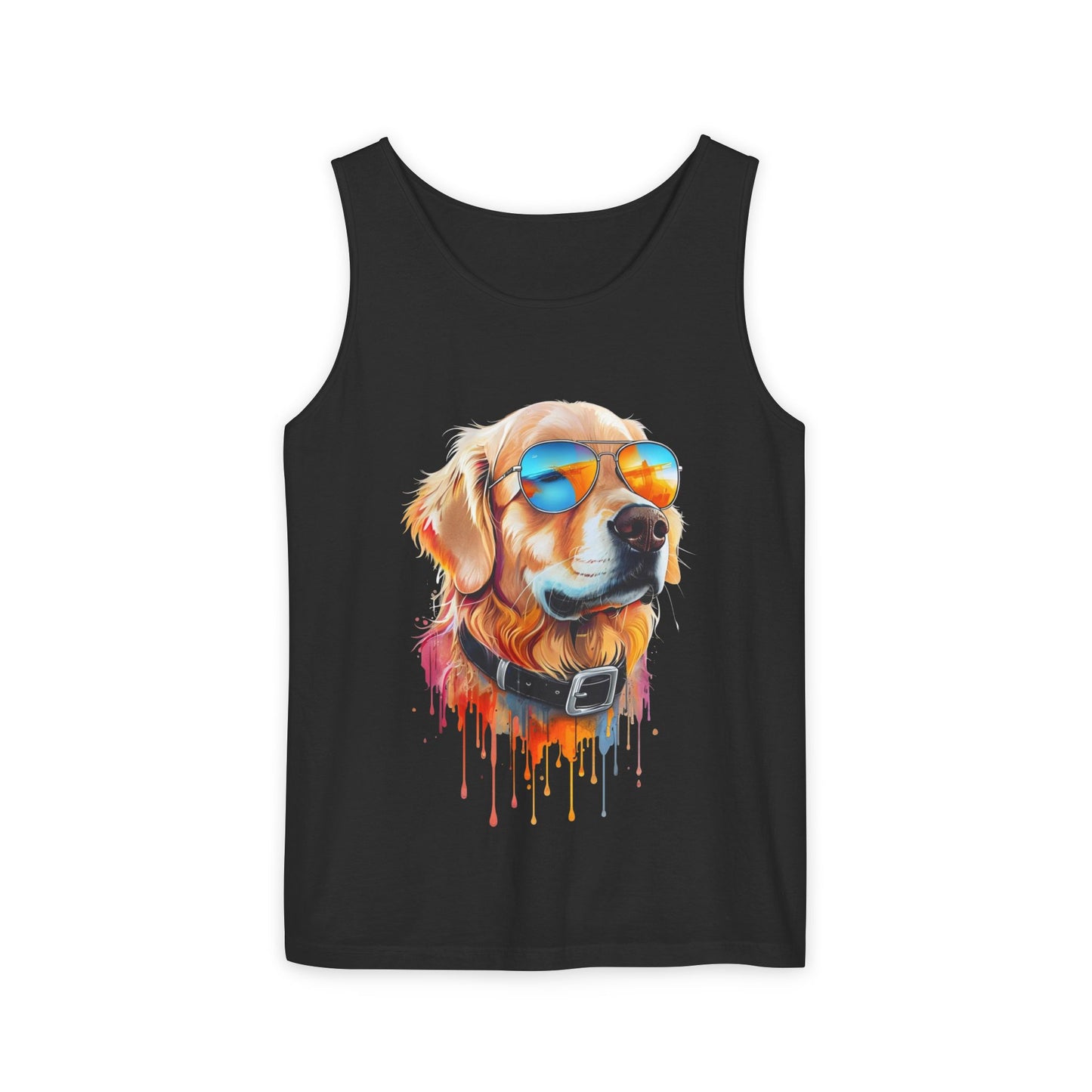 Colorful Golden Retriever Art Tank Top - Summer Dog Lover Graphic Tee - Unisex Cotton Sleeveless Shirt