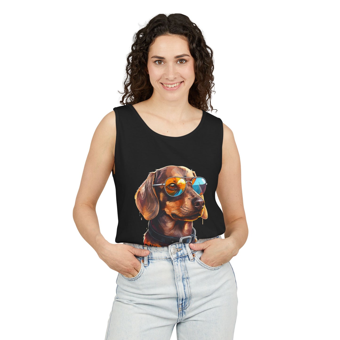 Colorful Dachshund Art Tank Top - Summer Dog Lover Graphic Tee - Unisex Cotton Sleeveless Shirt