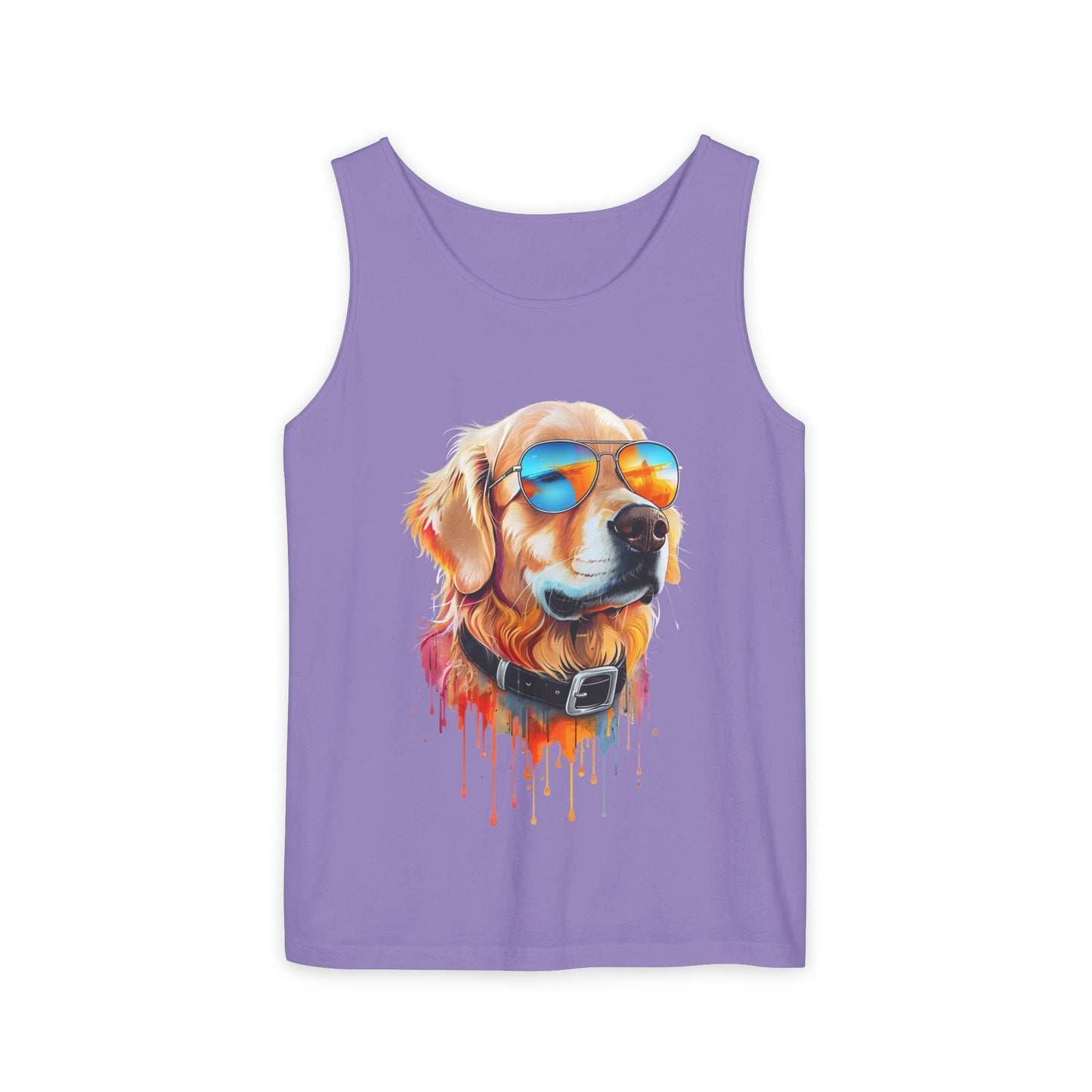 Colorful Golden Retriever Art Tank Top - Summer Dog Lover Graphic Tee - Unisex Cotton Sleeveless Shirt