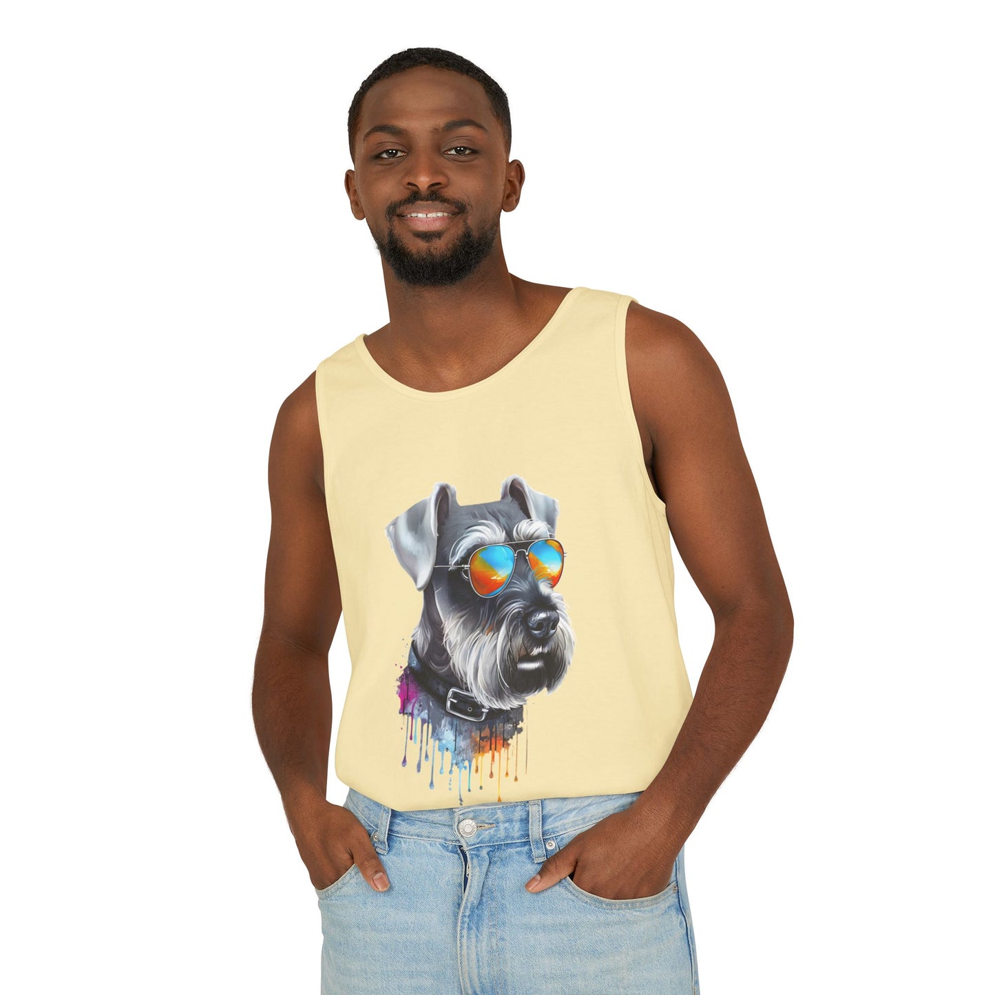 Colorful Schnauzer Art Tank Top - Summer Dog Lover Graphic Tee - Unisex Cotton Sleeveless Shirt