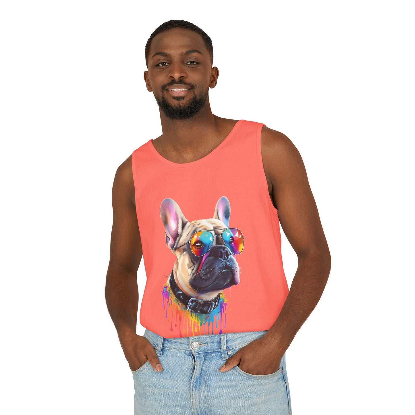 Colorful French Bulldog Art Tank Top - Summer Dog Lover Graphic Tee - Unisex Cotton Sleeveless Shirt