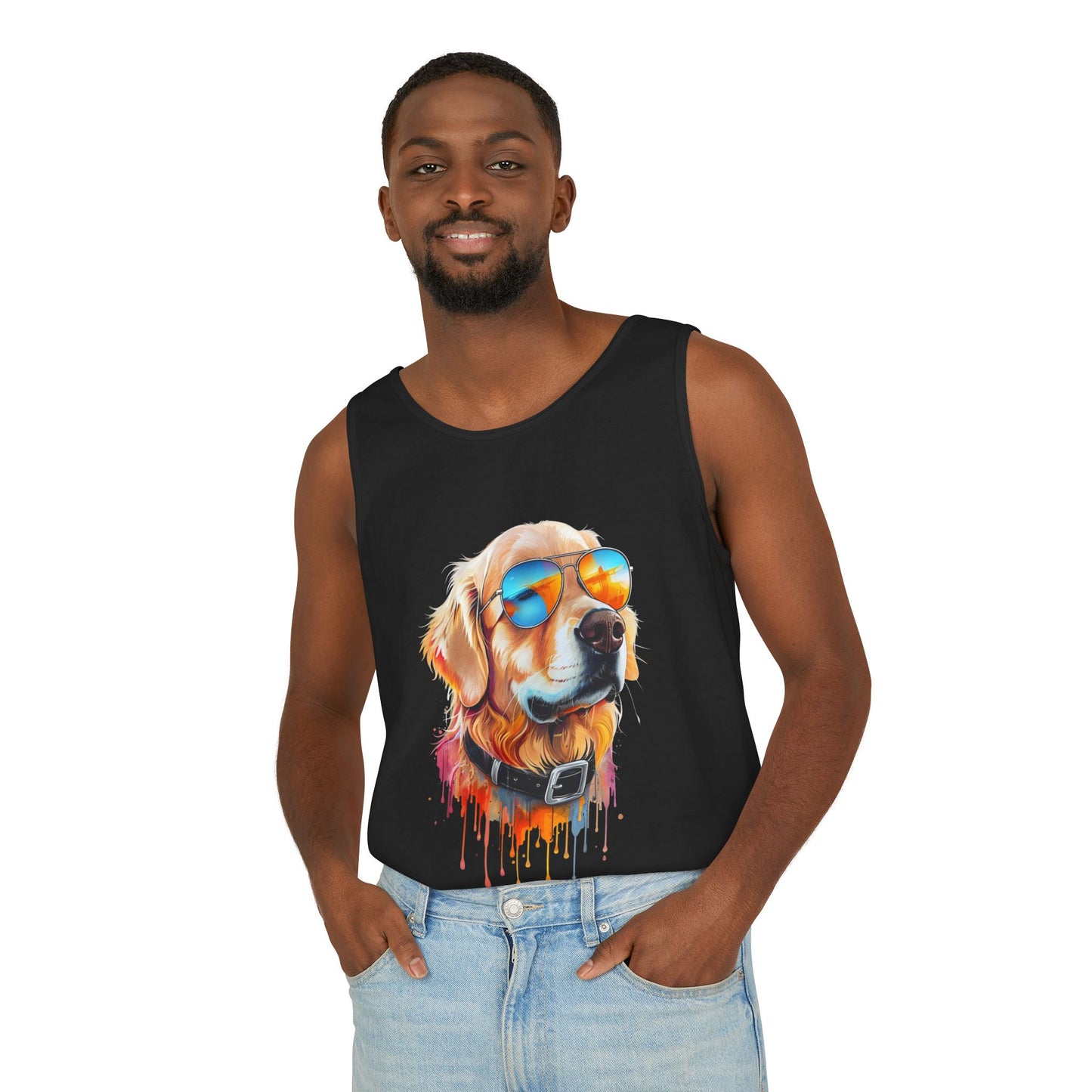 Colorful Golden Retriever Art Tank Top - Summer Dog Lover Graphic Tee - Unisex Cotton Sleeveless Shirt