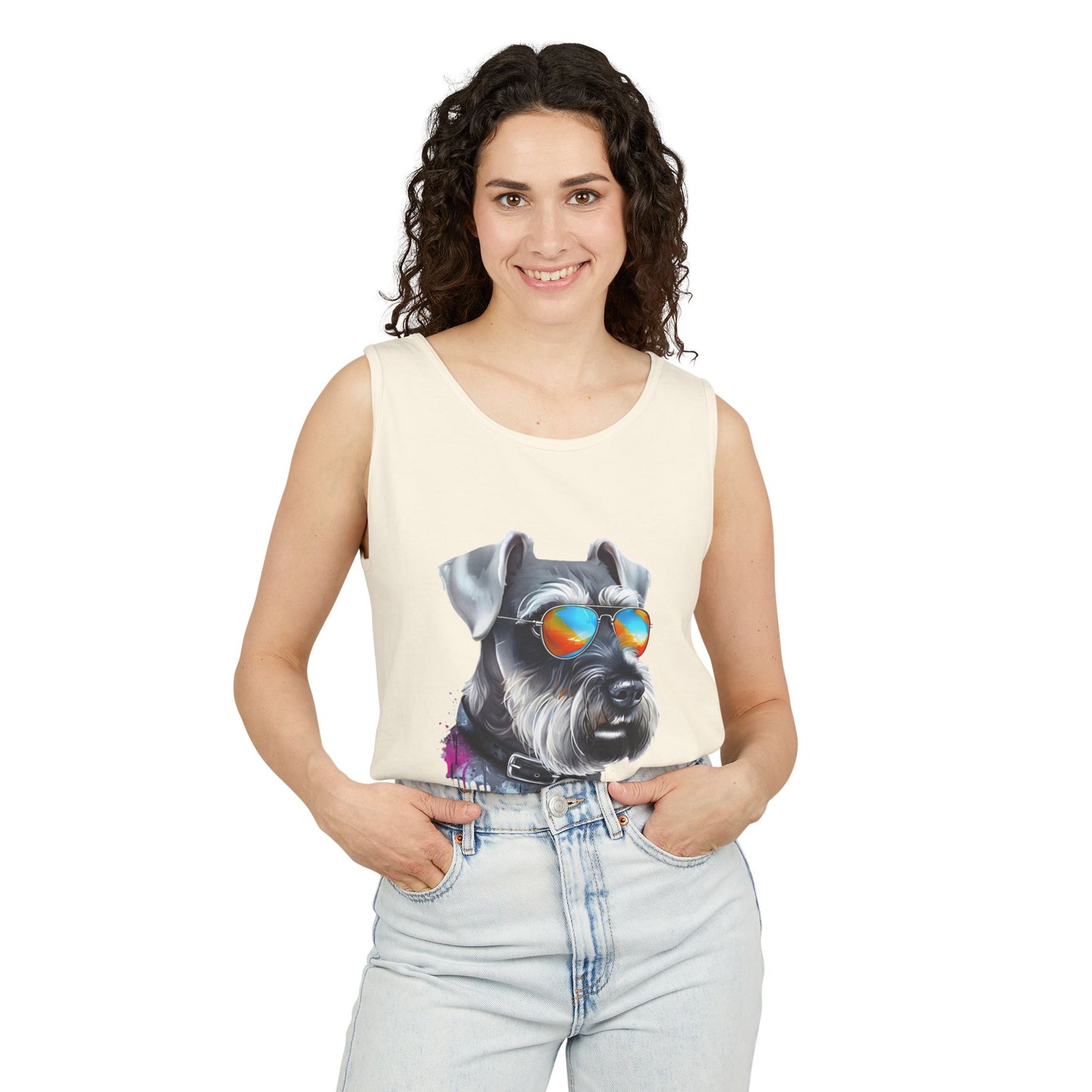 Colorful Schnauzer Art Tank Top - Summer Dog Lover Graphic Tee - Unisex Cotton Sleeveless Shirt