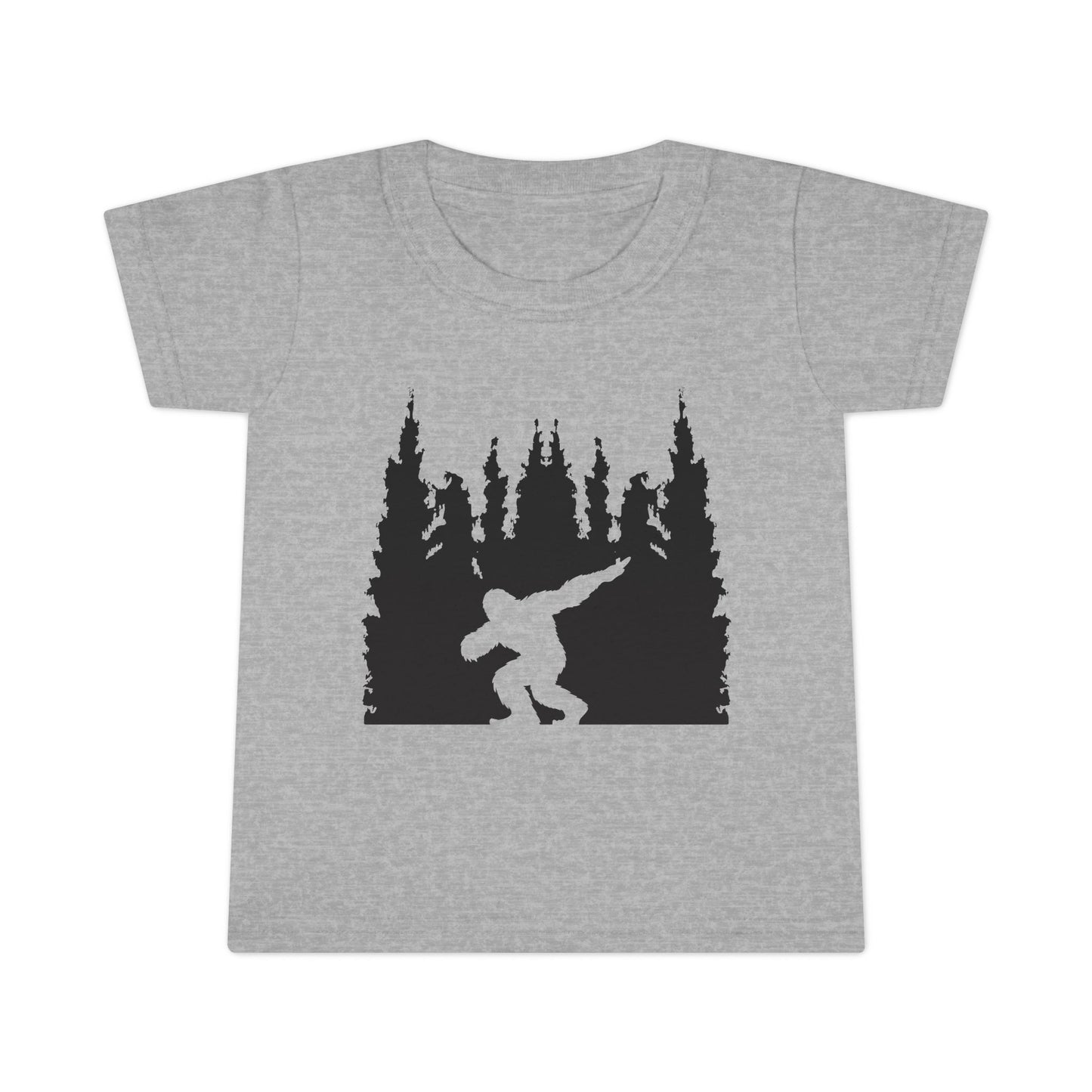 Toddler Bigfoot Adventure T-Shirt | Kids Sasquatch Forest Silhouette Tee | Outdoor Wilderness Shirt | Unisex Children's Cryptid Graphic Tee