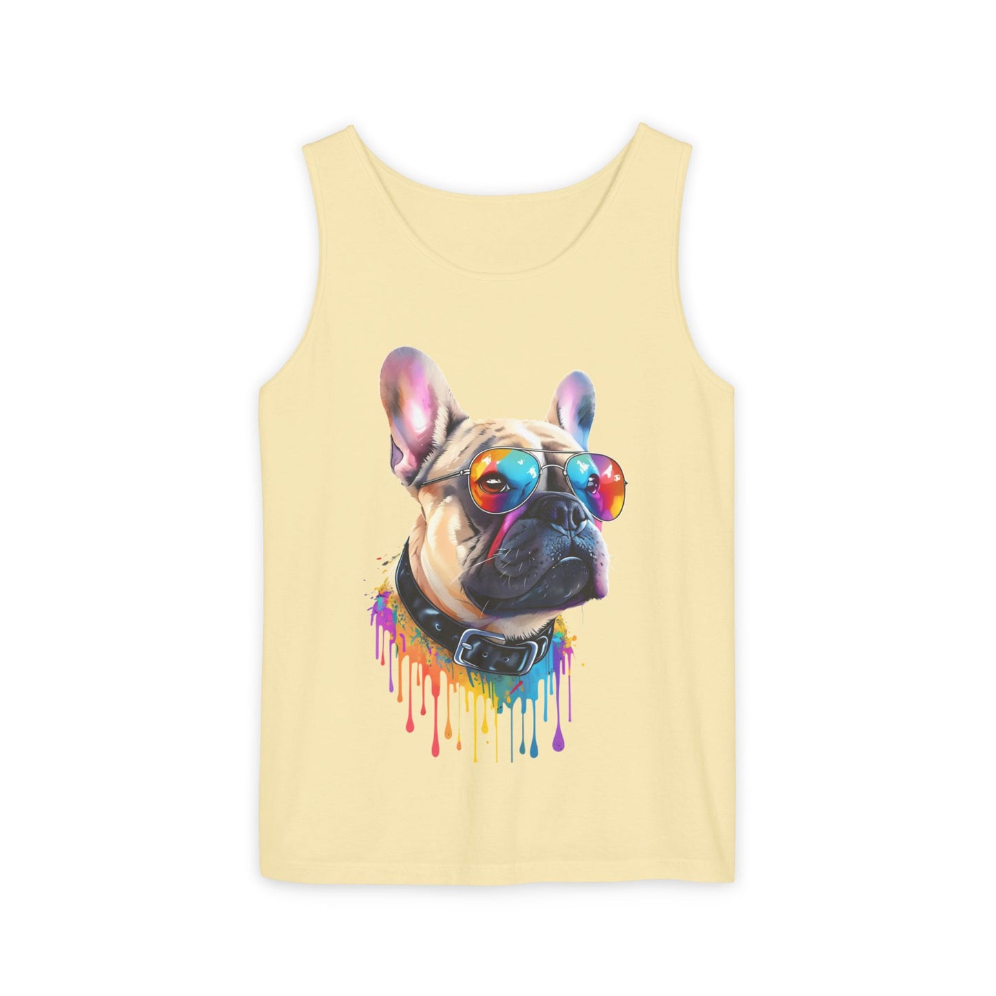 Colorful French Bulldog Art Tank Top - Summer Dog Lover Graphic Tee - Unisex Cotton Sleeveless Shirt