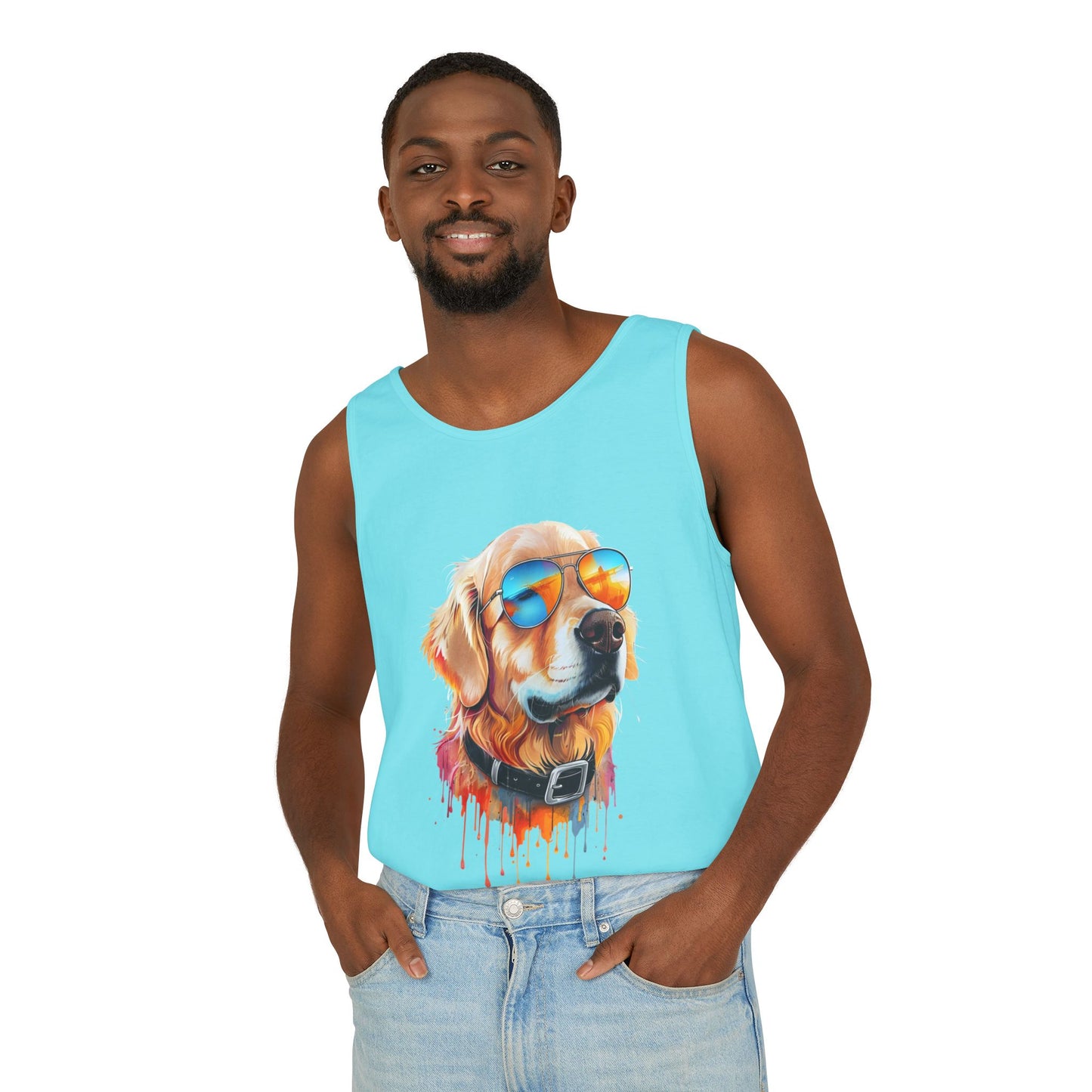 Colorful Golden Retriever Art Tank Top - Summer Dog Lover Graphic Tee - Unisex Cotton Sleeveless Shirt