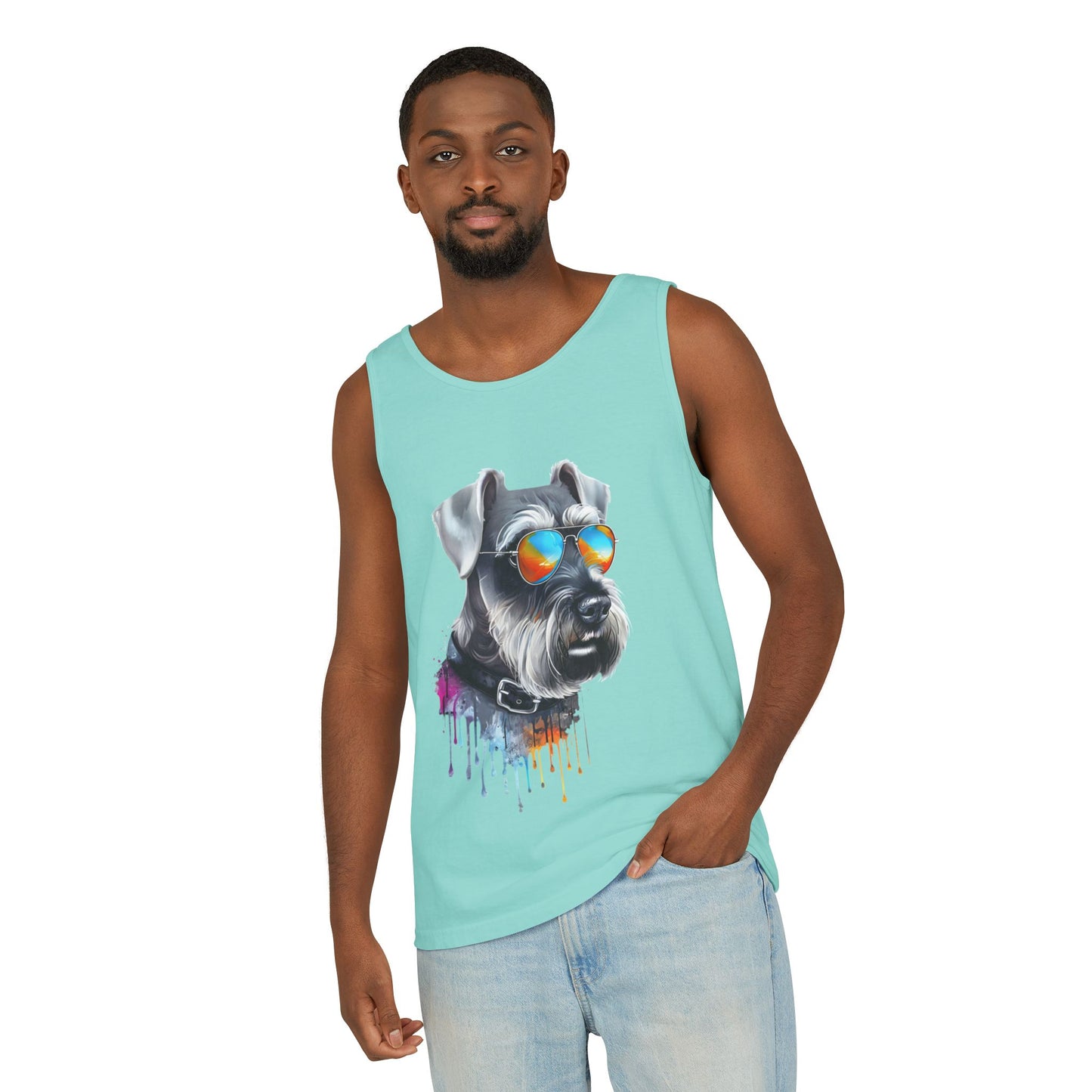 Colorful Schnauzer Art Tank Top - Summer Dog Lover Graphic Tee - Unisex Cotton Sleeveless Shirt